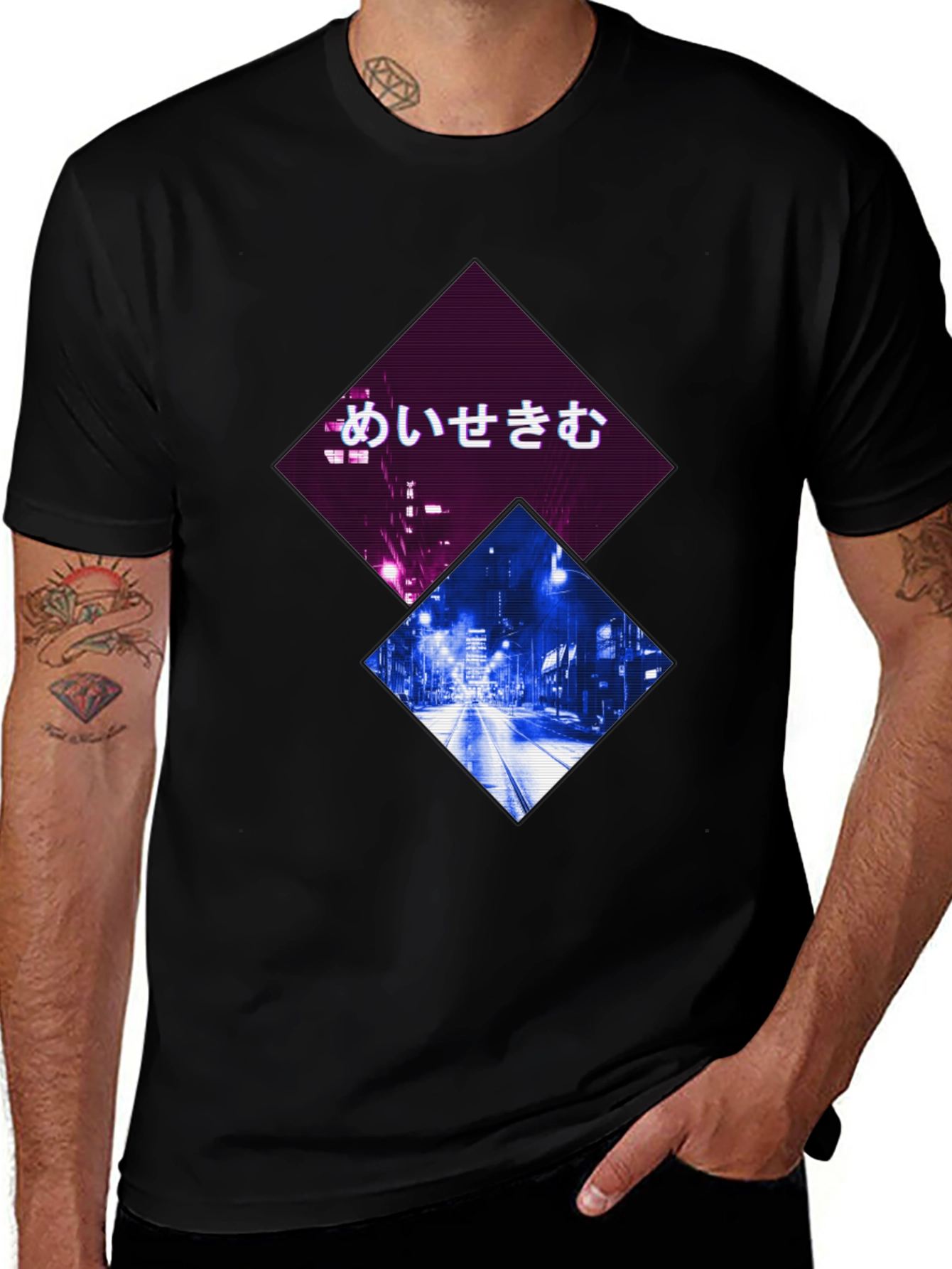 Variant 19 of Cyberpunk Graphic Tee: Tokyo Nights Diamond Print