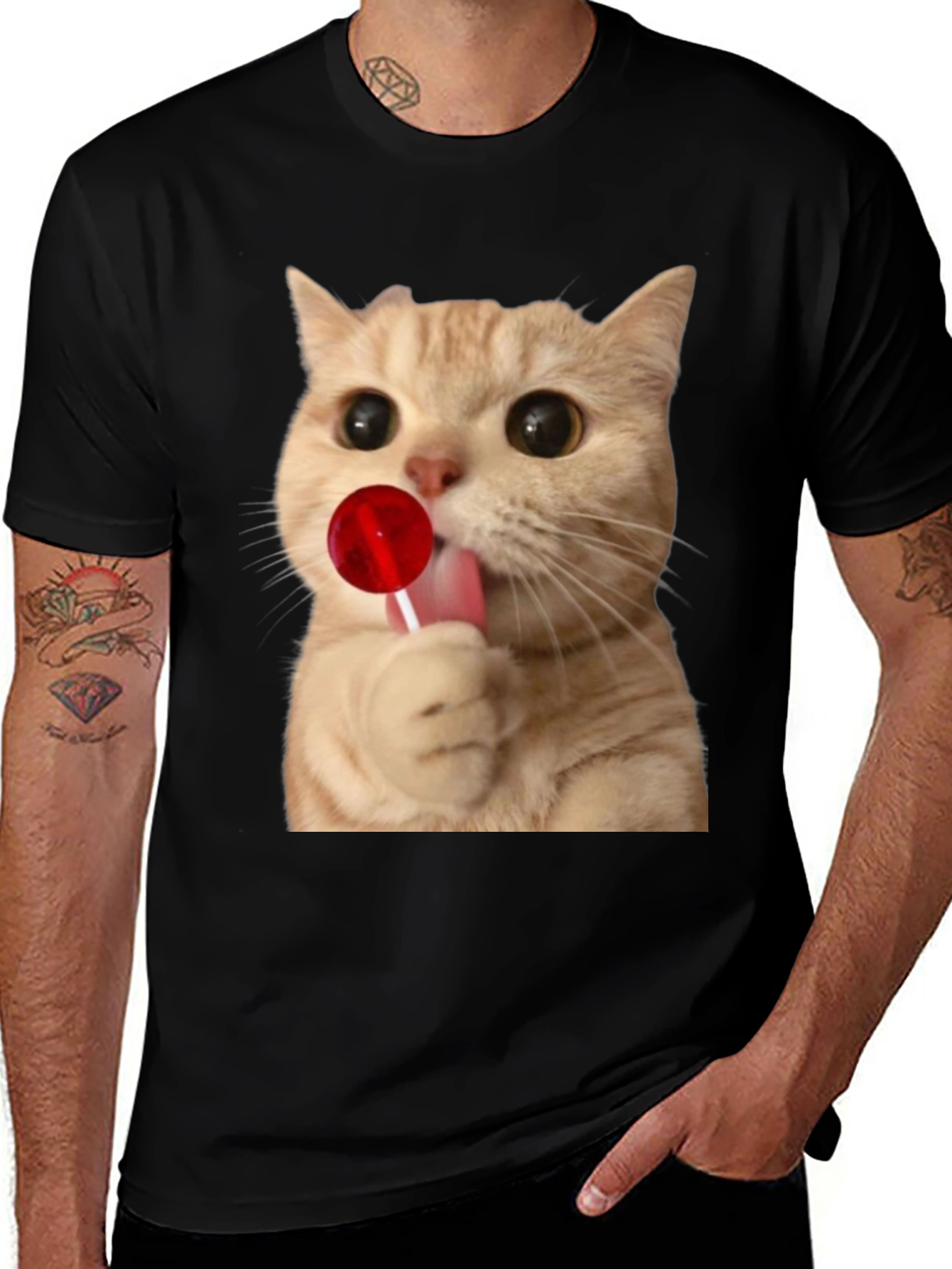Variant 13 of Cat Licking Lollipop Graphic T-Shirt - Unisex