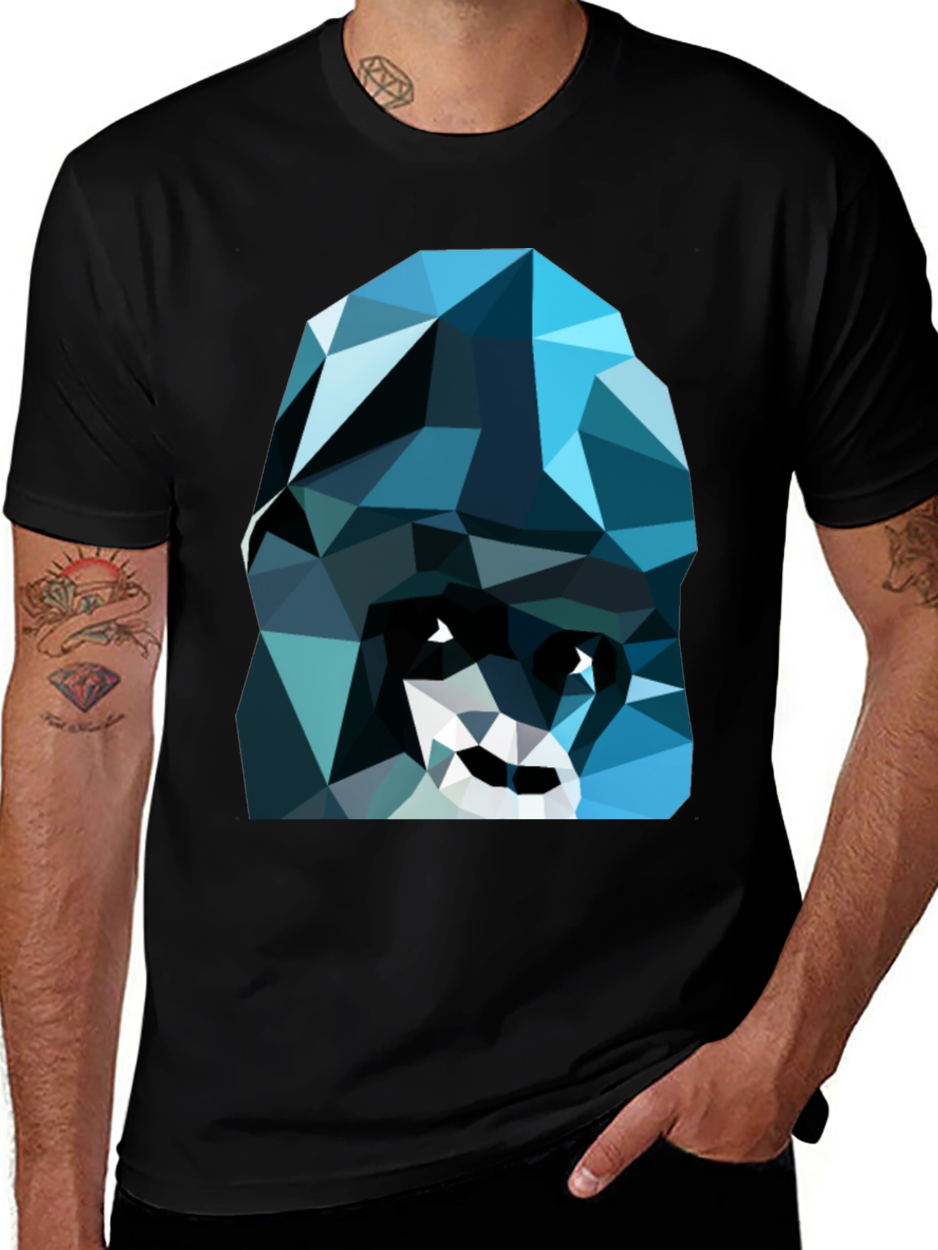 Variant 6 of Geometric Blue Gorilla Graphic Black T-Shirt