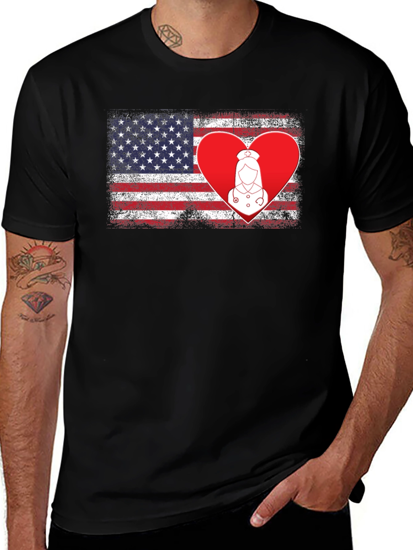 Variant 7 of American Flag Nurse Heart T-Shirt