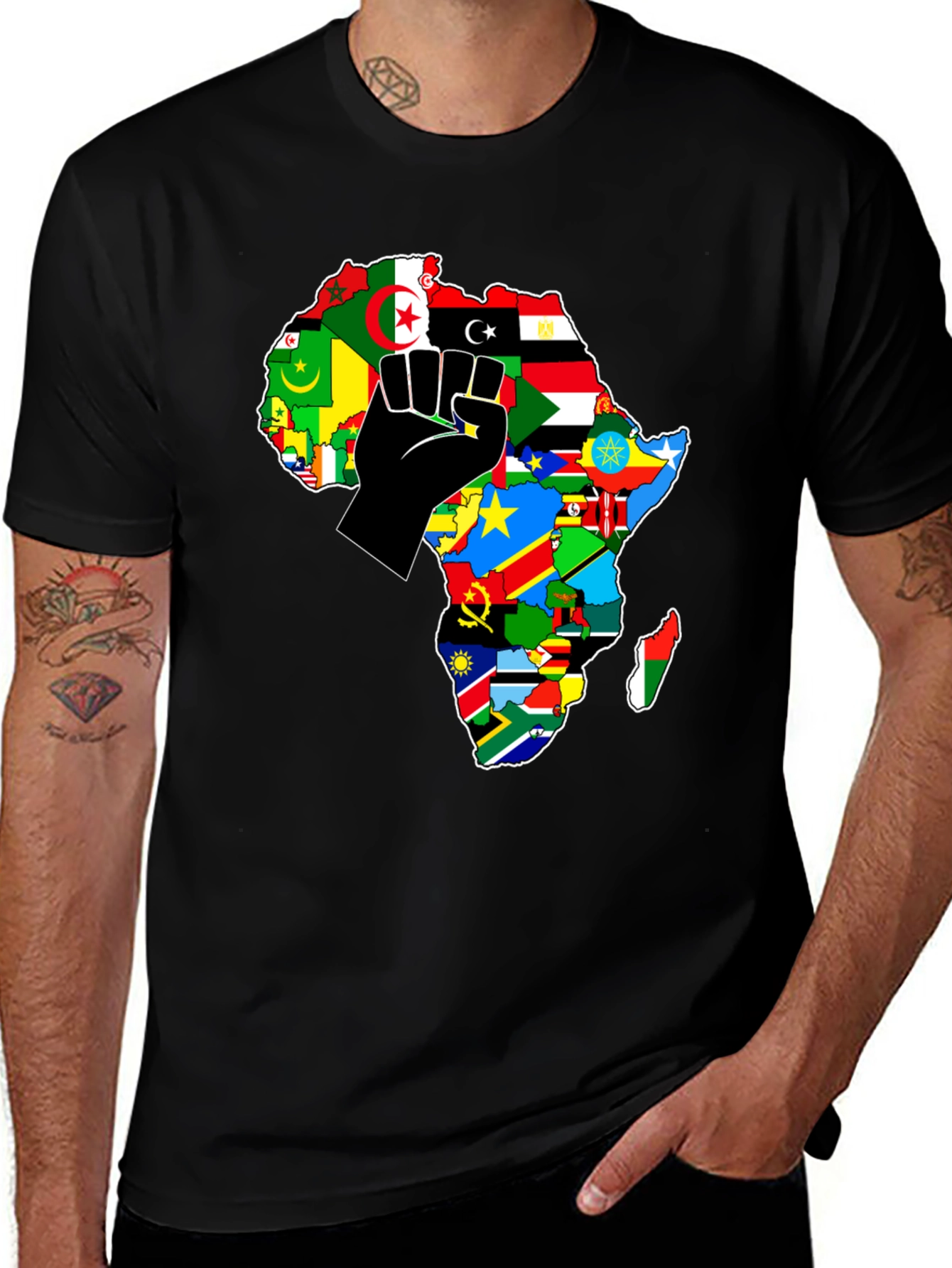 Variant 22 of Africa Flags Map Black Power Fist Men's T-Shirt