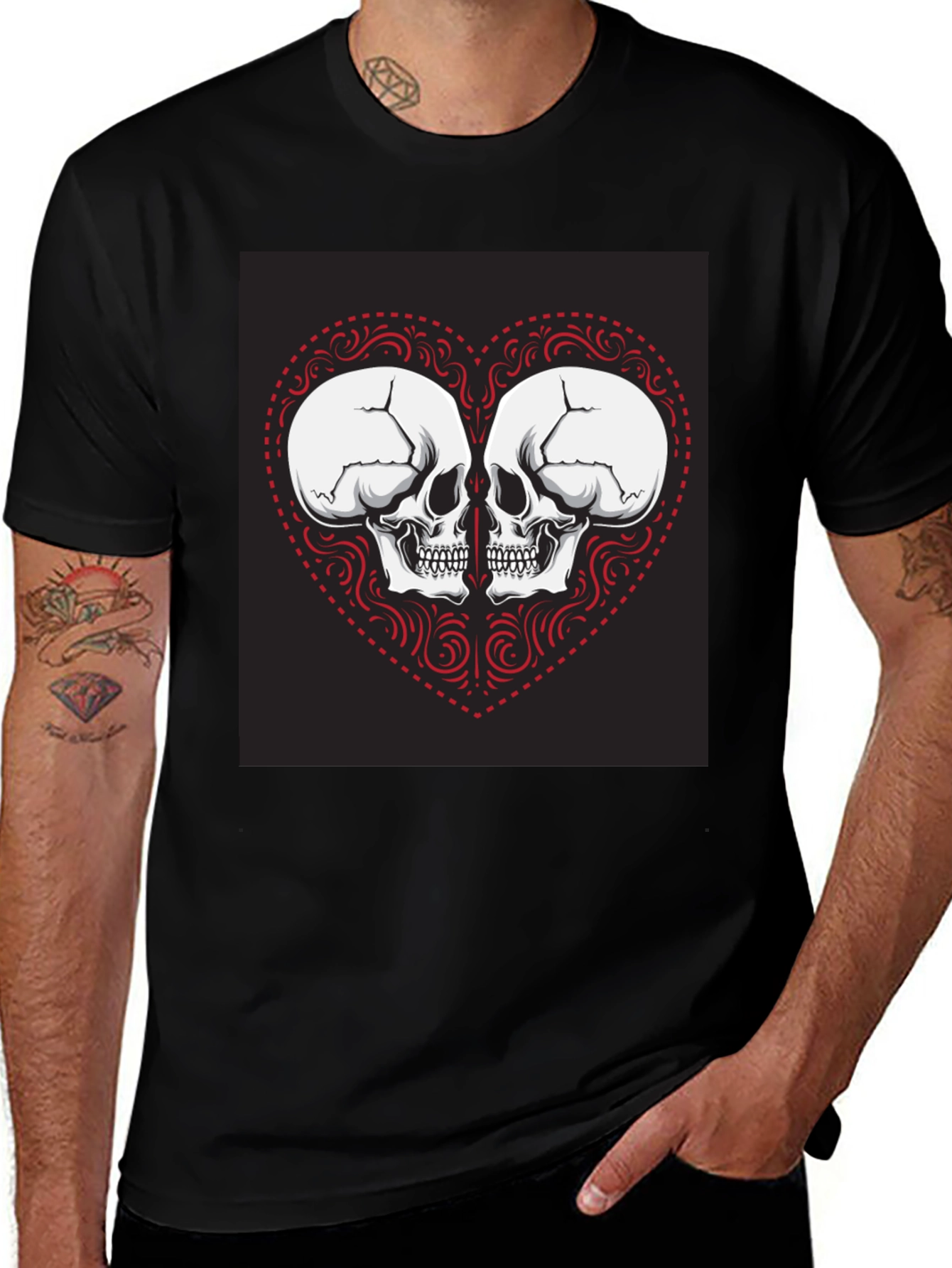 Variant 15 of Skull Heart Graphic T-Shirt - Black