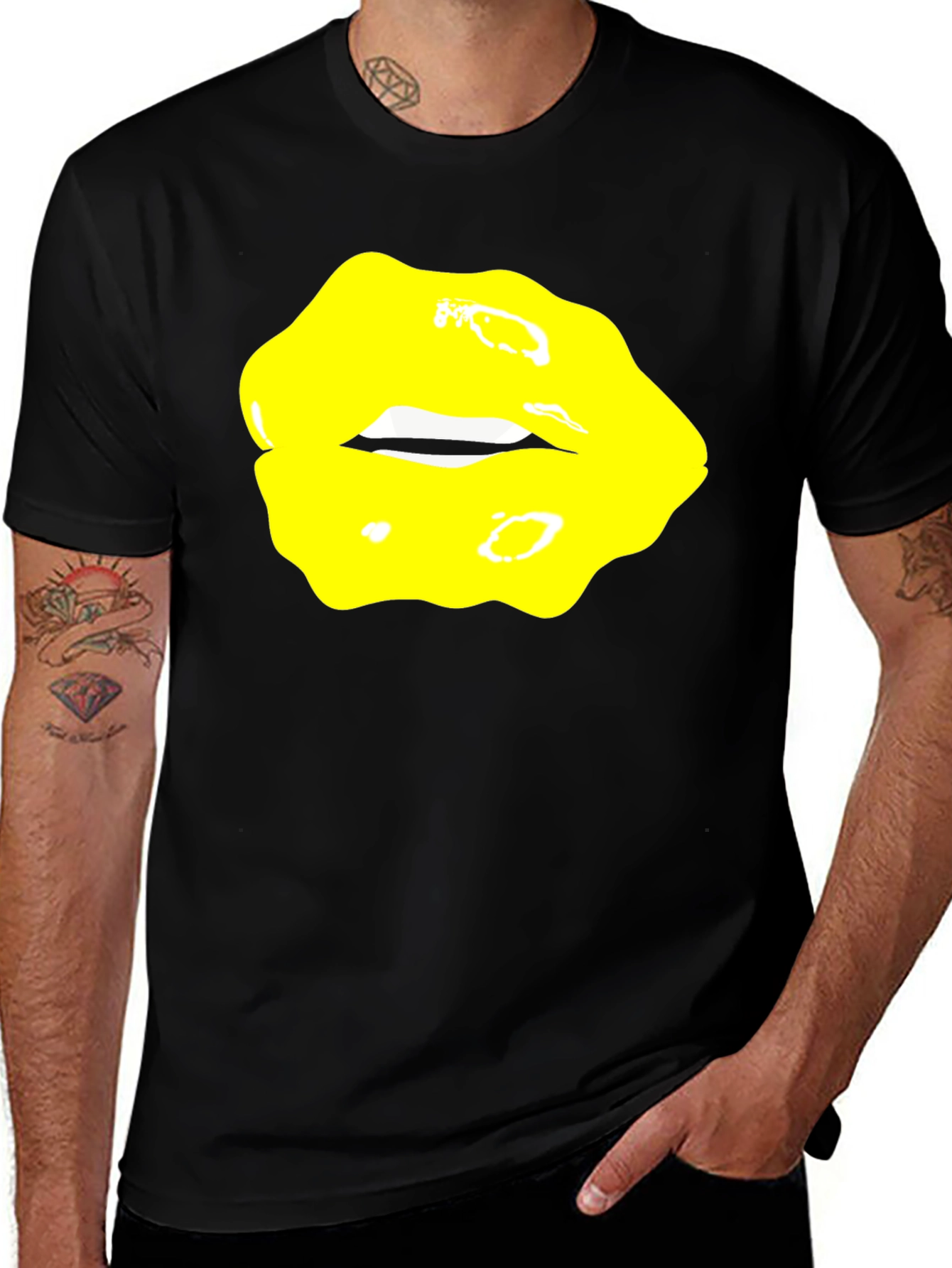 Variant 16 of Yellow Lips Graphic Black Tee