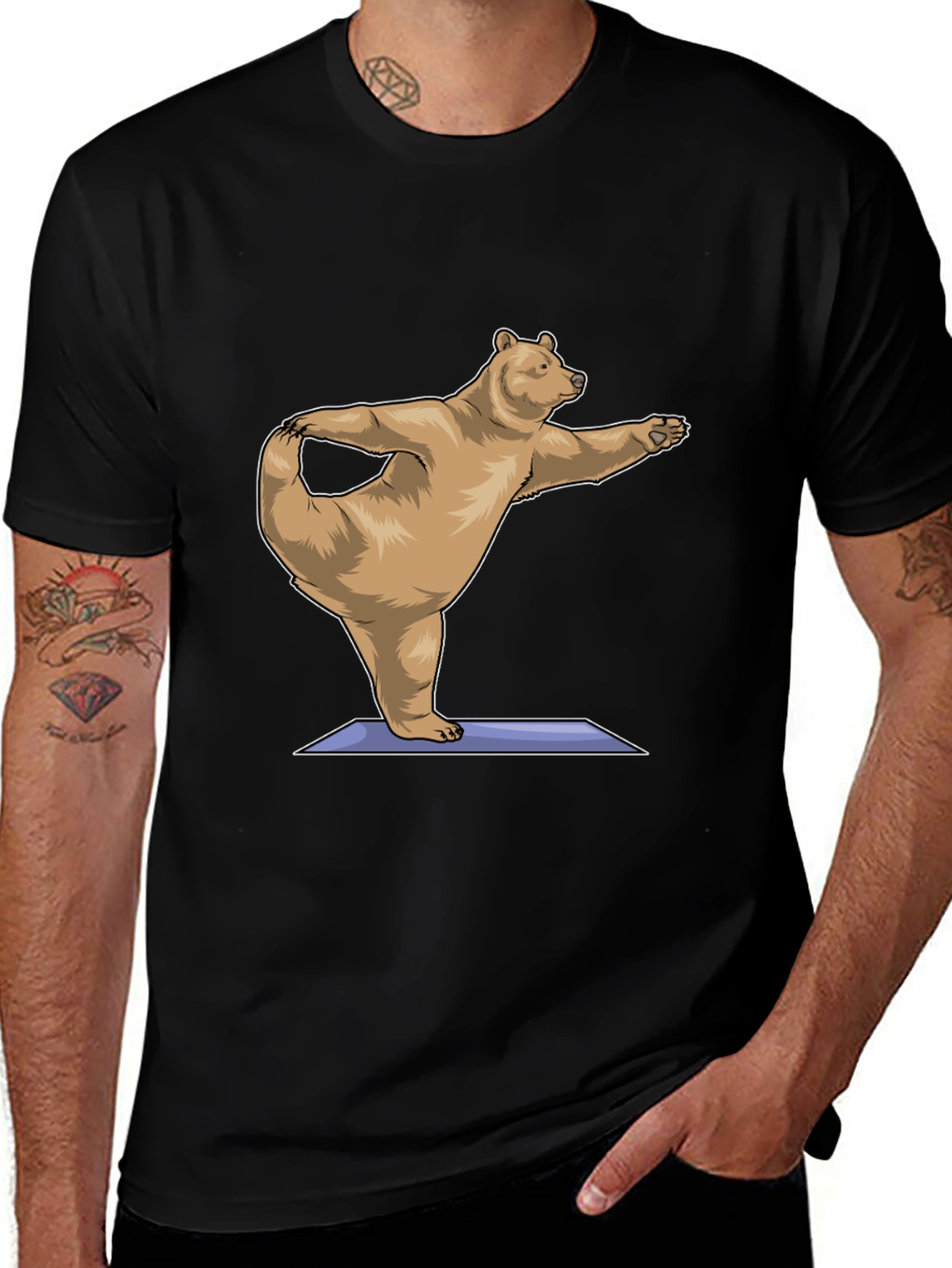 Variant 27 of Yoga Bear Graphic Tee - Black Cotton Comfort