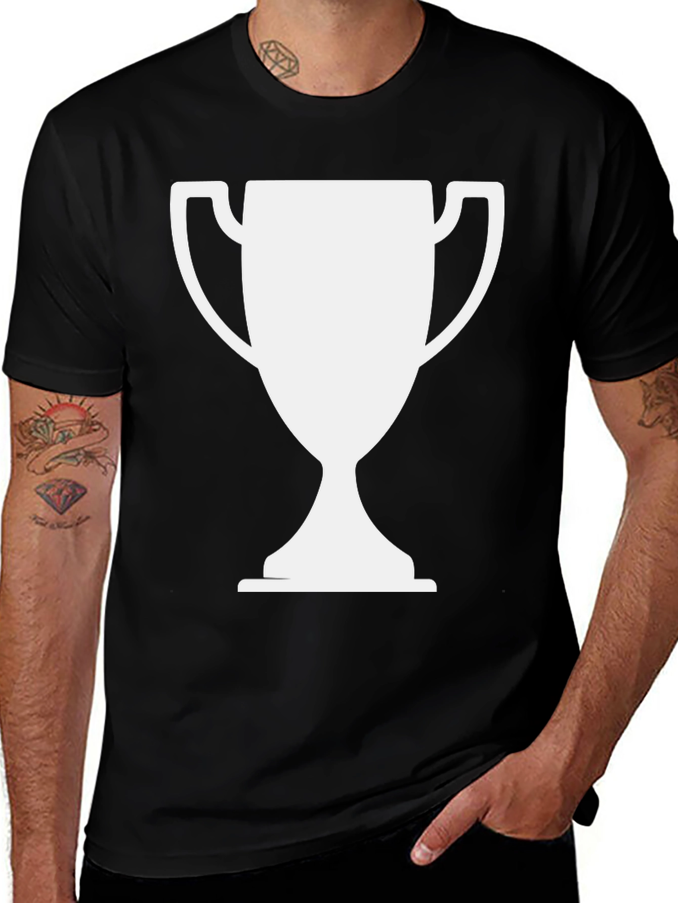Black T-Shirt with White Trophy Graphic