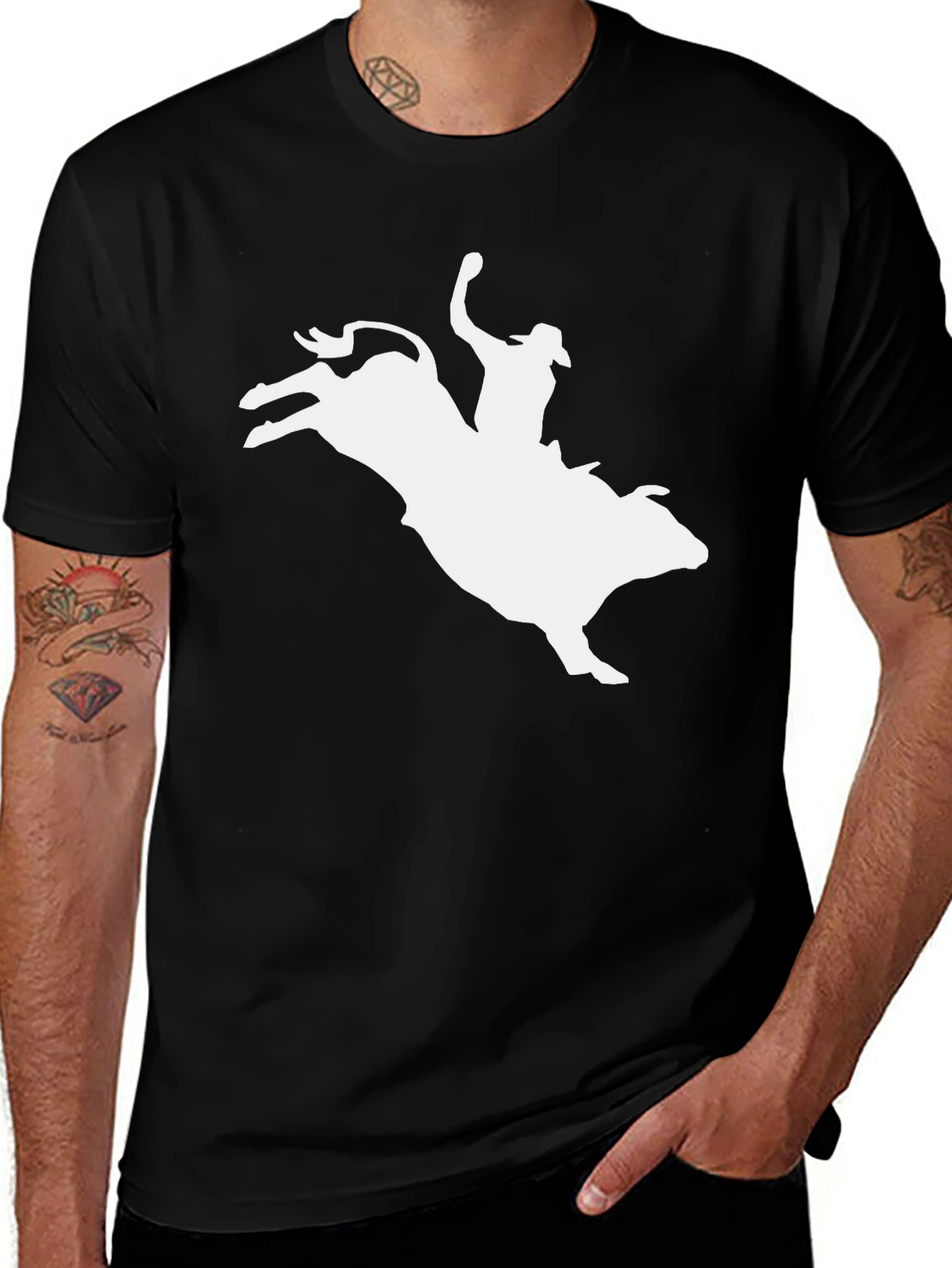 Variant 18 of Cowboy Riding Bull Black Graphic Tee