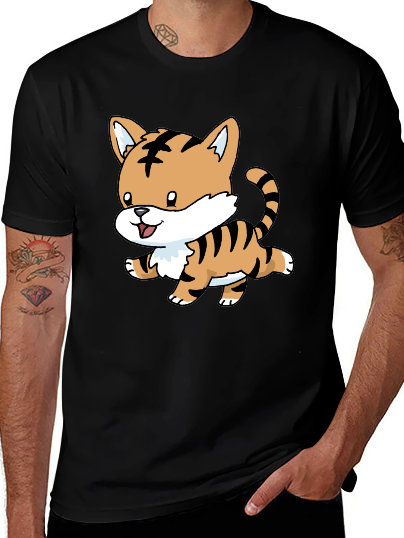 Variant 25 of Cute Tiger Graphic Tee - Black Cotton Shirt