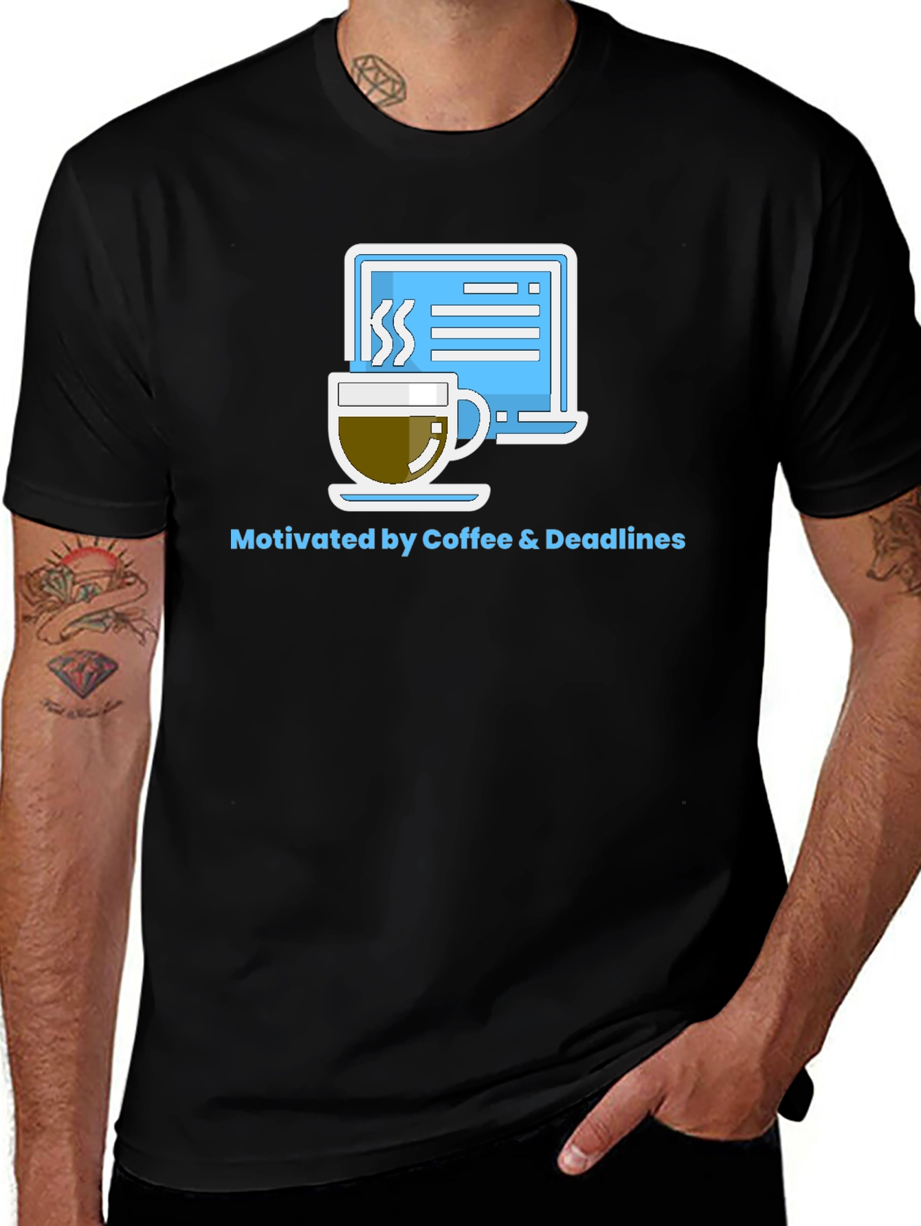 Variant 22 of Coffee & Deadlines Graphic Tee - Motivated Designer Shirt