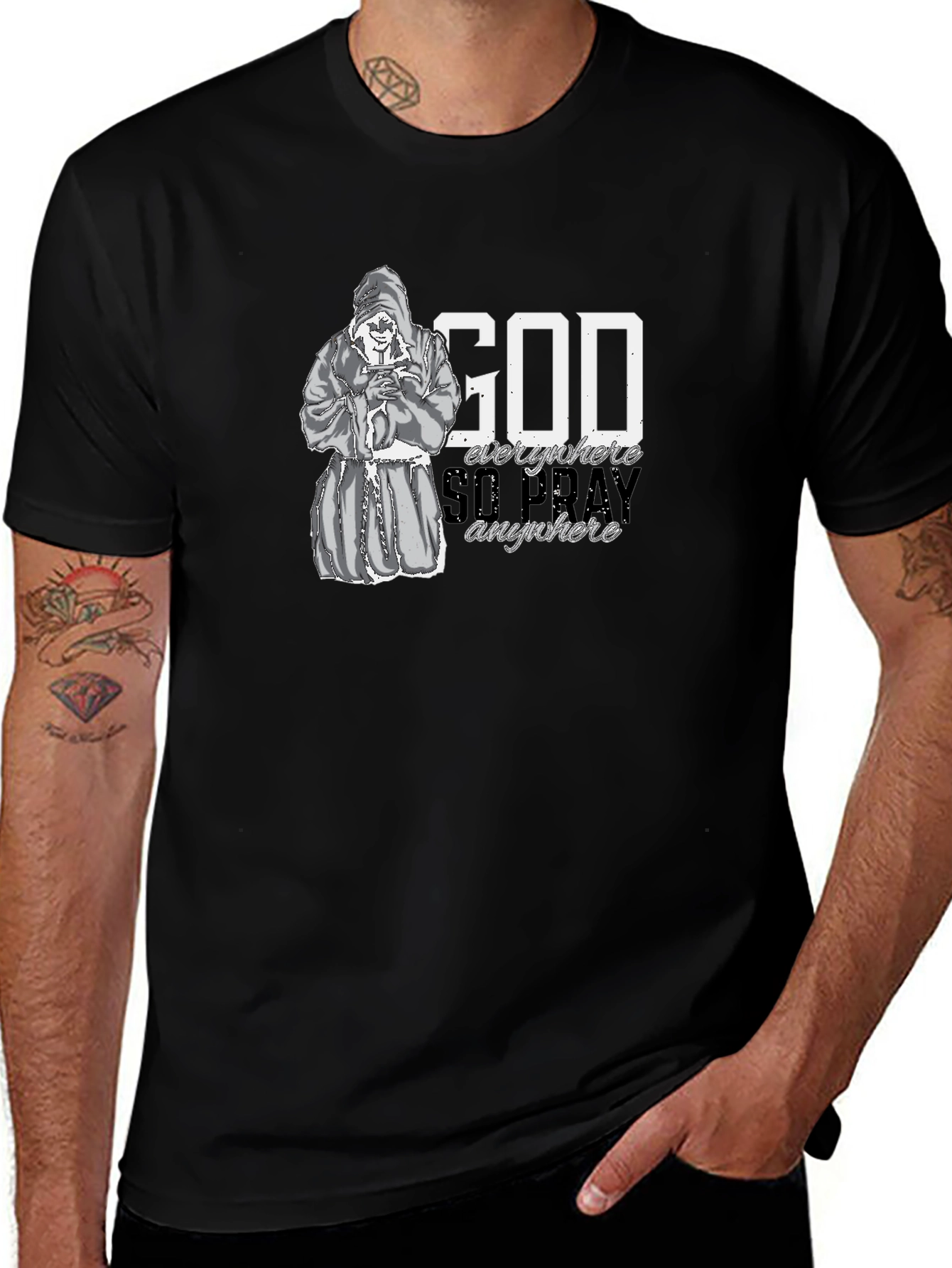 Variant 22 of God is Everywhere, So Pray Anywhere Black T-Shirt