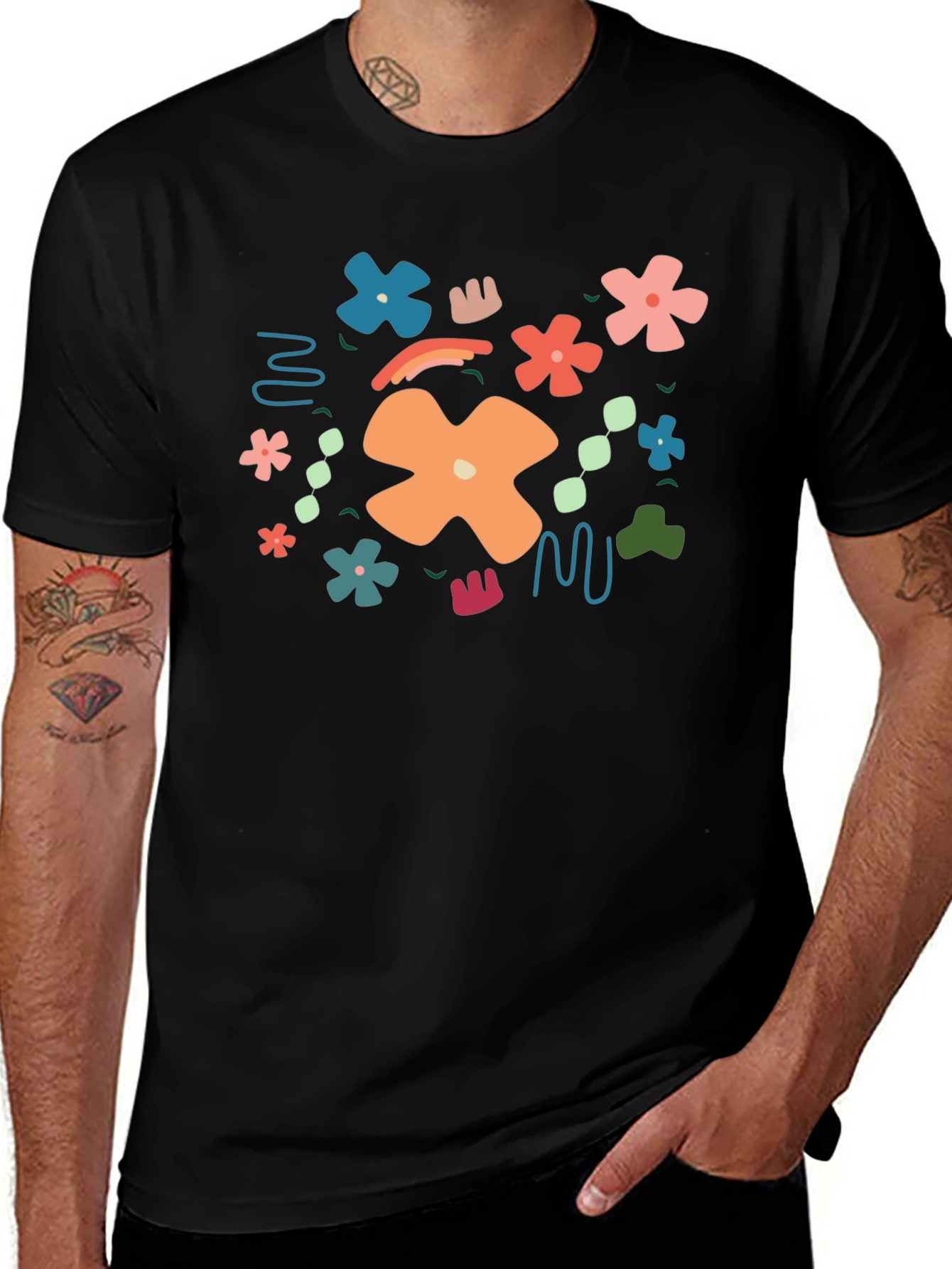 Variant 26 of Floral Graphic Print Black T-Shirt