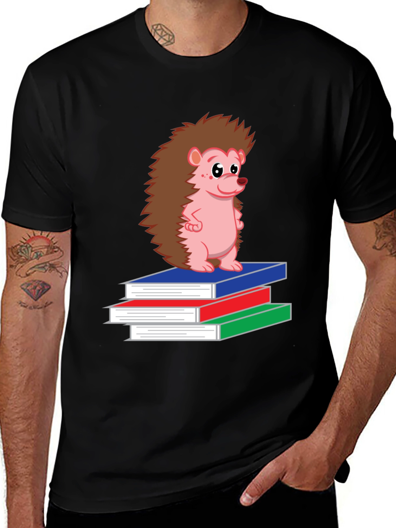 Variant 4 of Hedgehog on Books Black T-Shirt