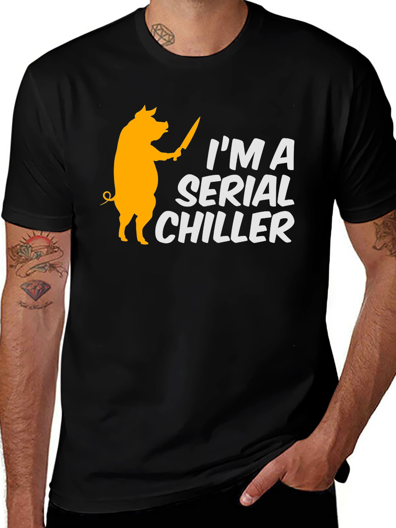 Variant 17 of Serial Chiller Pig Graphic Tee - Funny BBQ Shirt