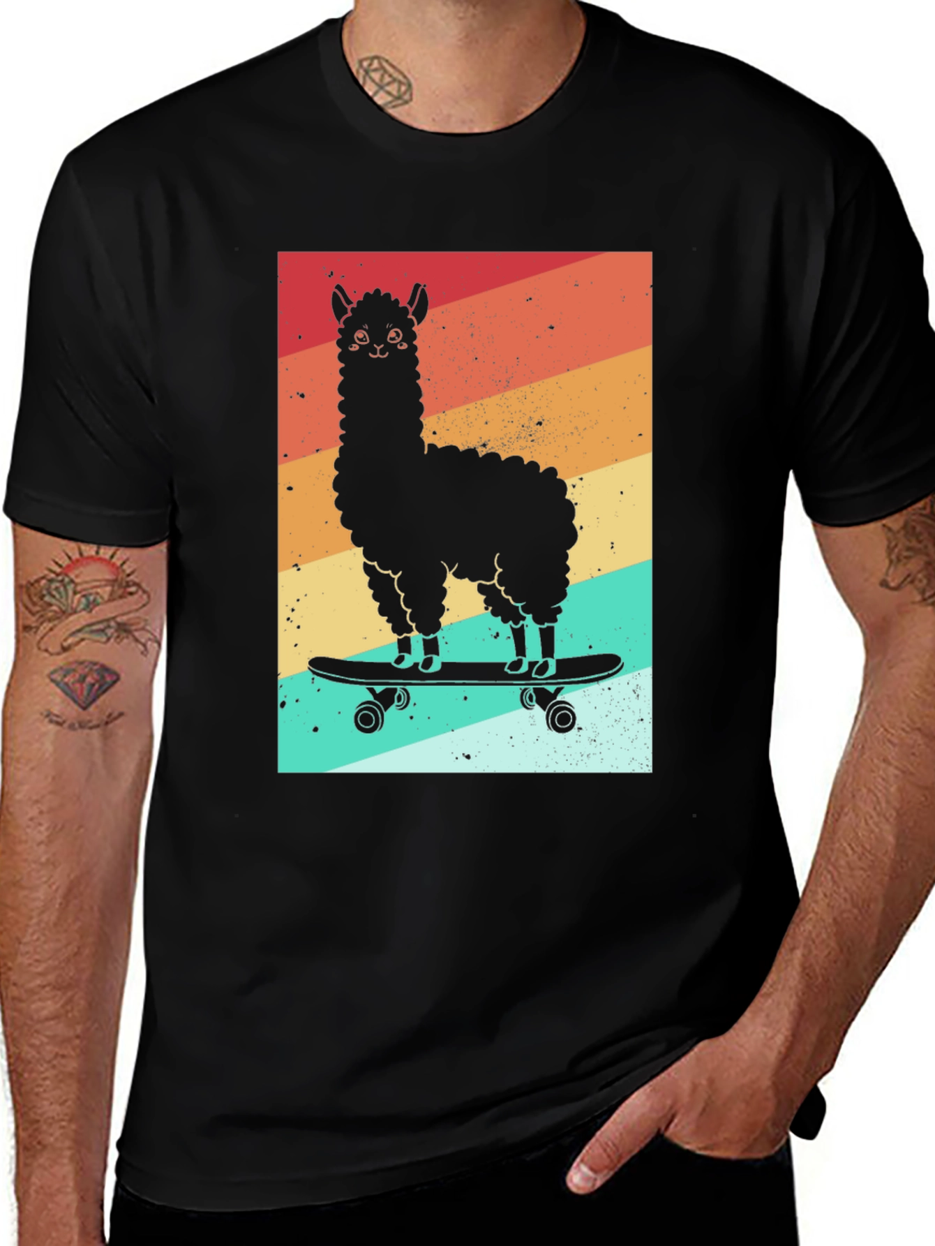 Variant 17 of Llama Skateboard Graphic Tee - Black
