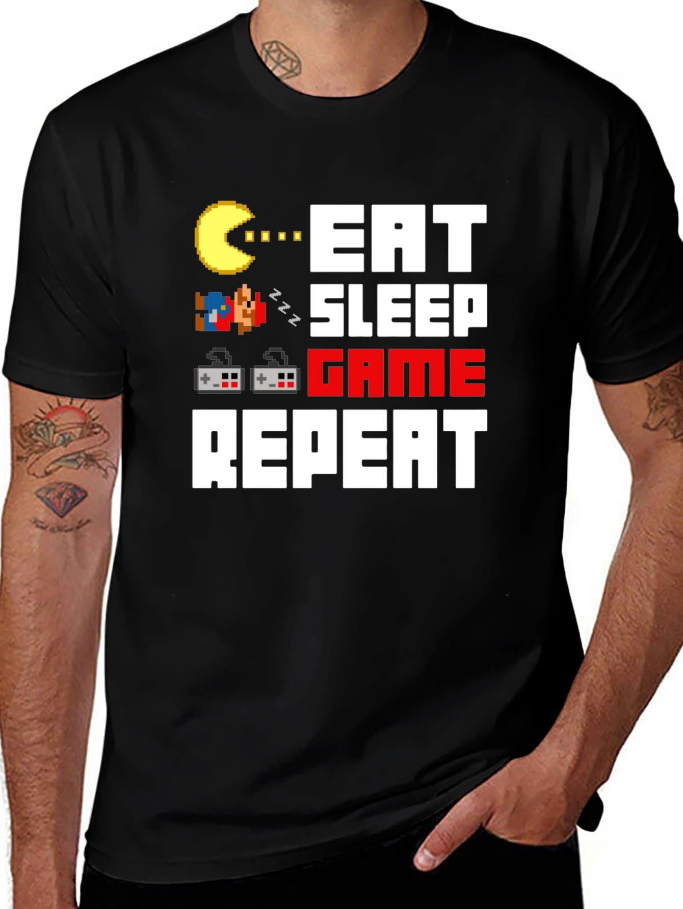 Variant 2 of Eat Sleep Game Repeat T-Shirt - Gamer Pixel Art Tee