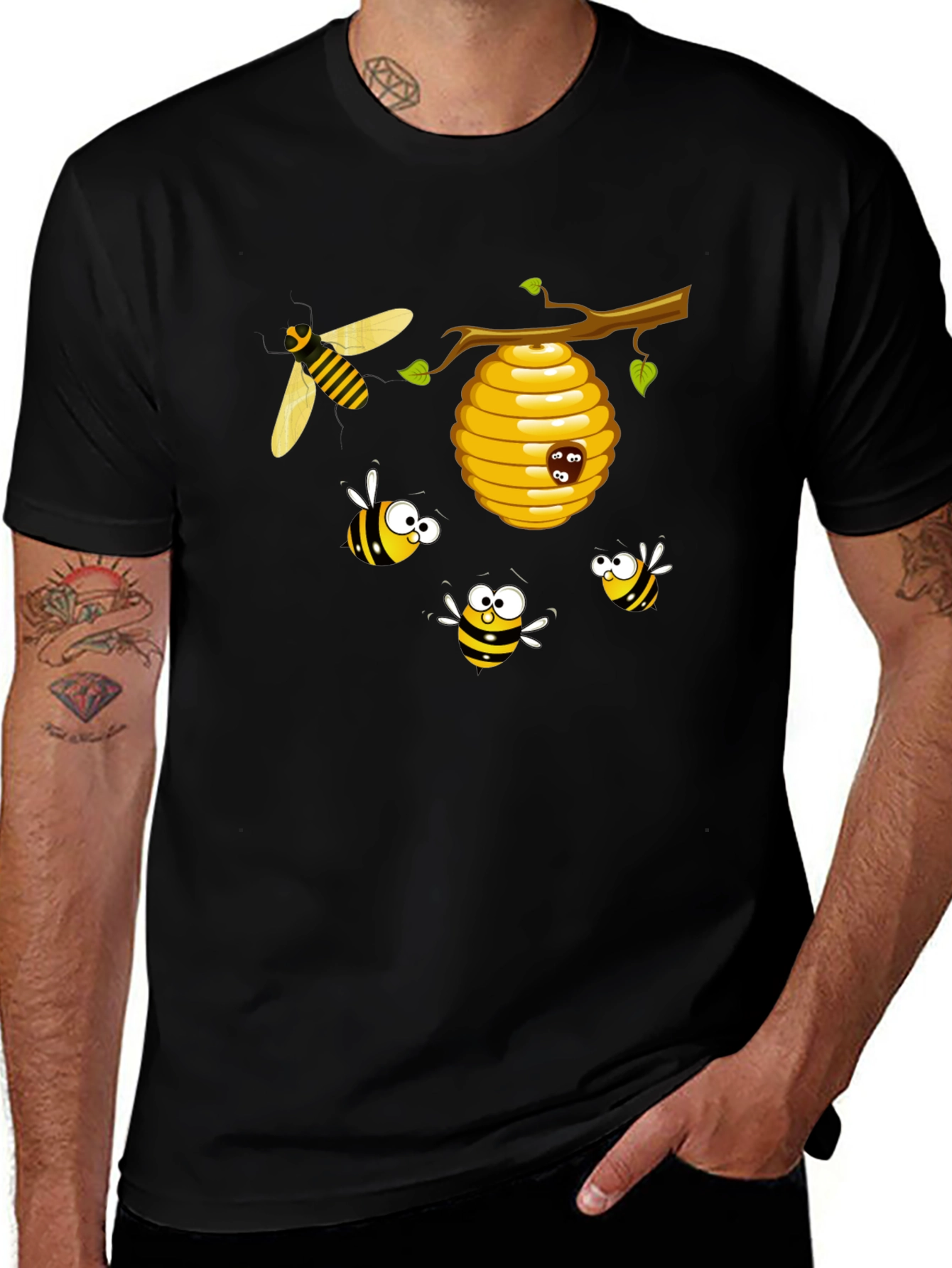 Variant 20 of Cartoon Bees T-Shirt - Black Cotton Tee