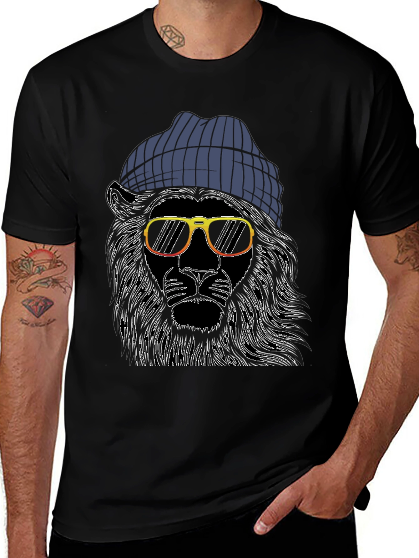Variant 6 of Cool Lion Tee: Graphic Print Beanie & Shades