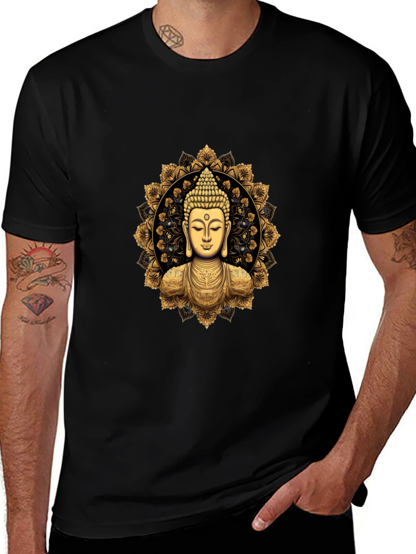Buddha Mandala Graphic Tee - Black Cotton Blend
