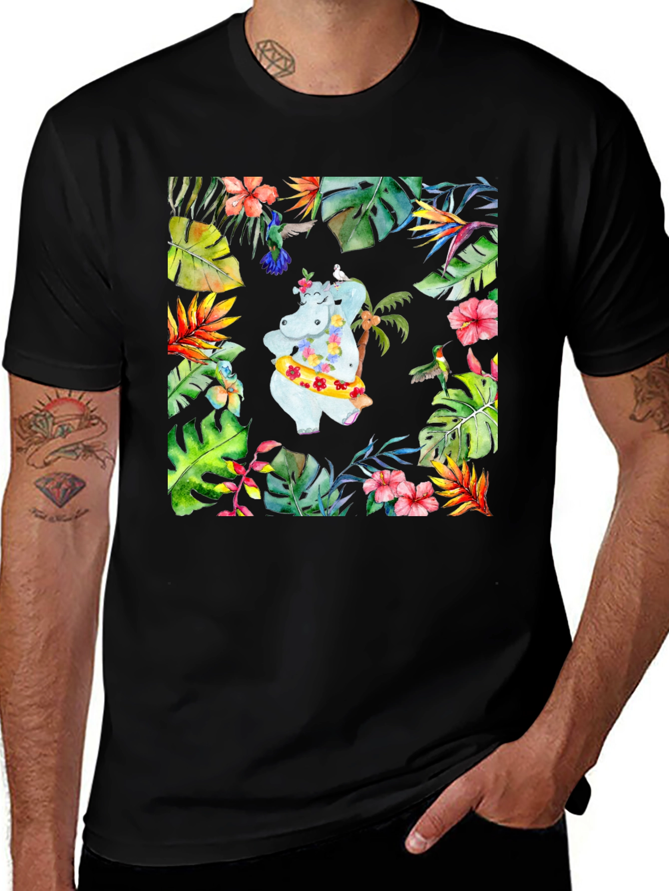 Variant 10 of Tropical Hippo T-Shirt - Summer Vibes