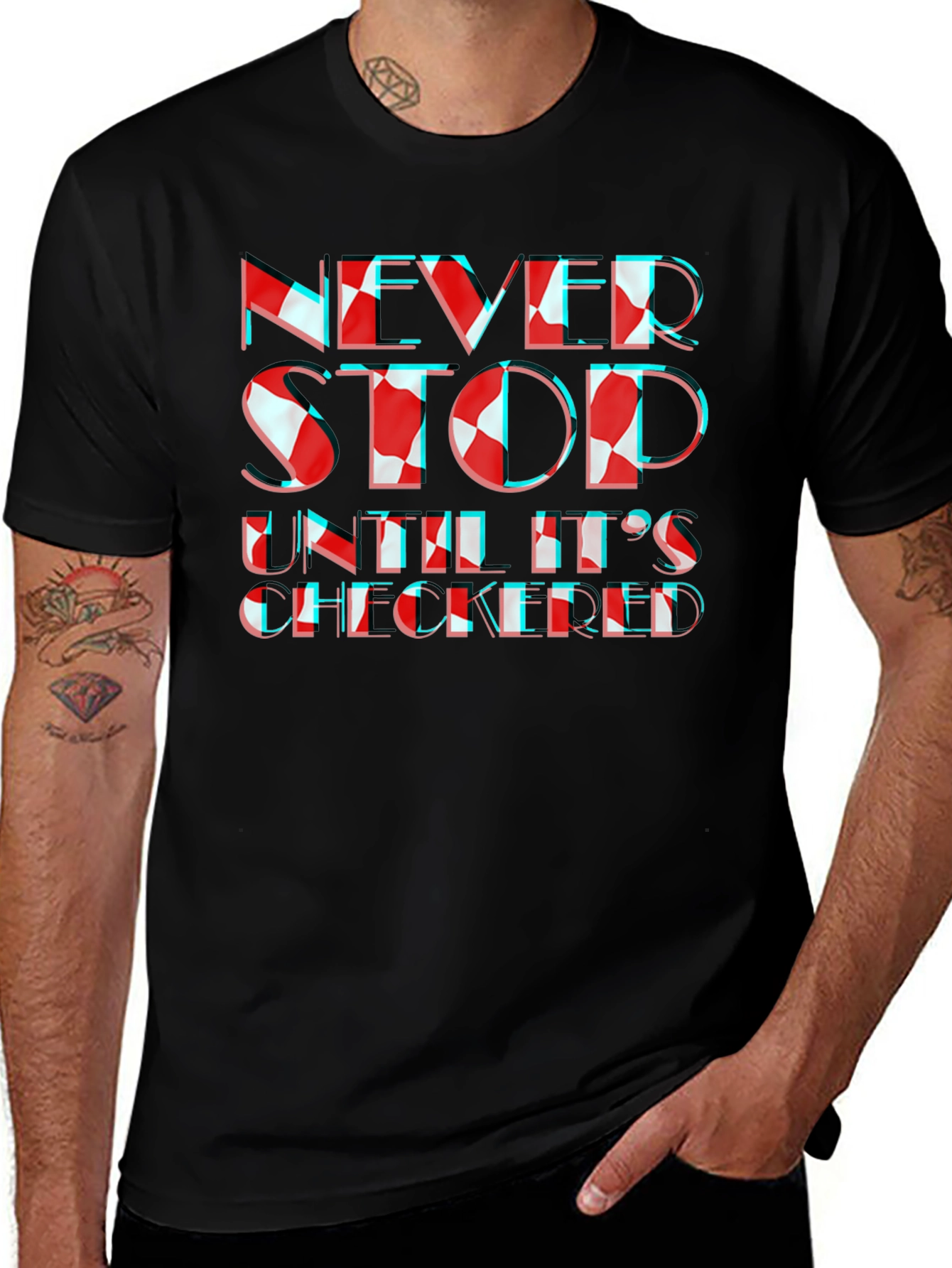 Variant 5 of Never Stop Checkered Graphic Tee