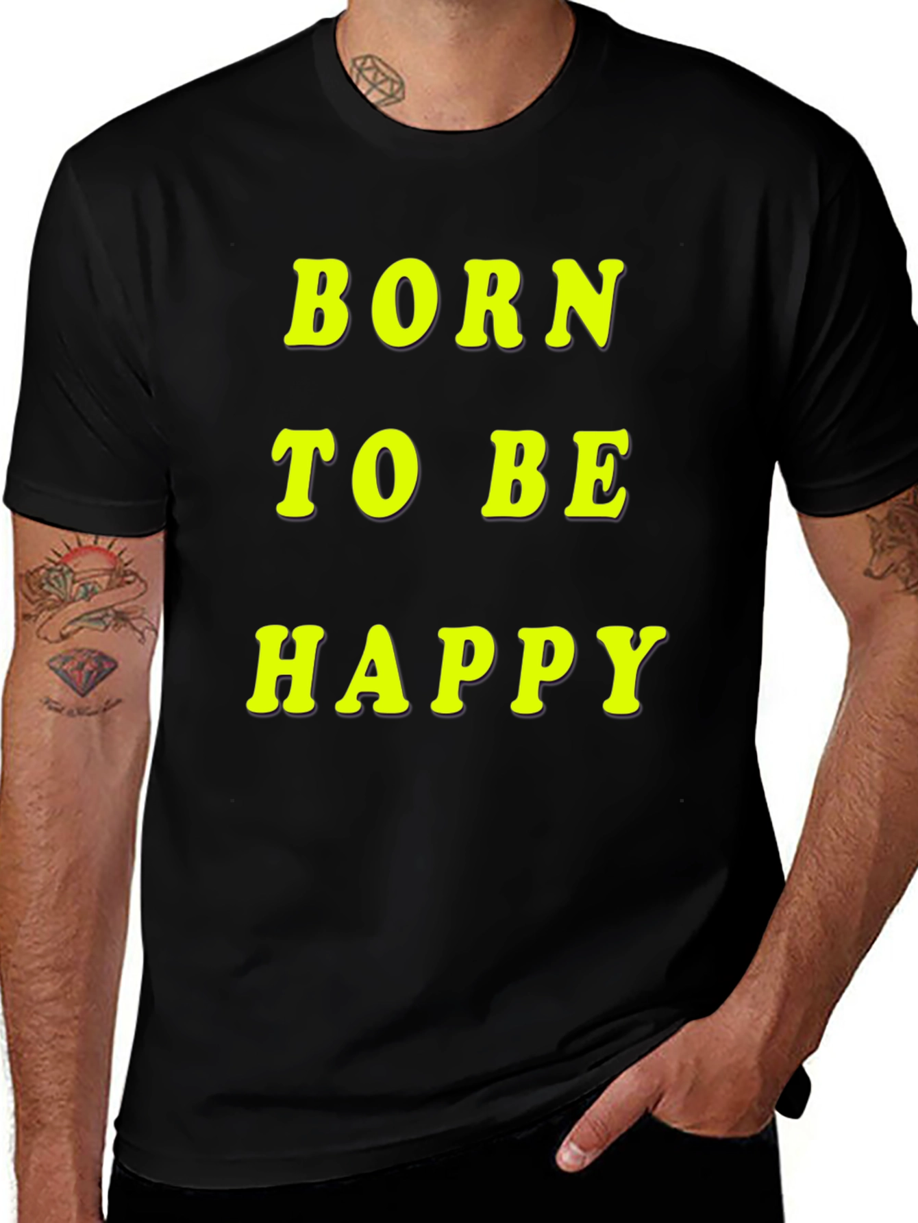 Variant 5 of Born To Be Happy Graphic Tee - Black Cotton Comfort