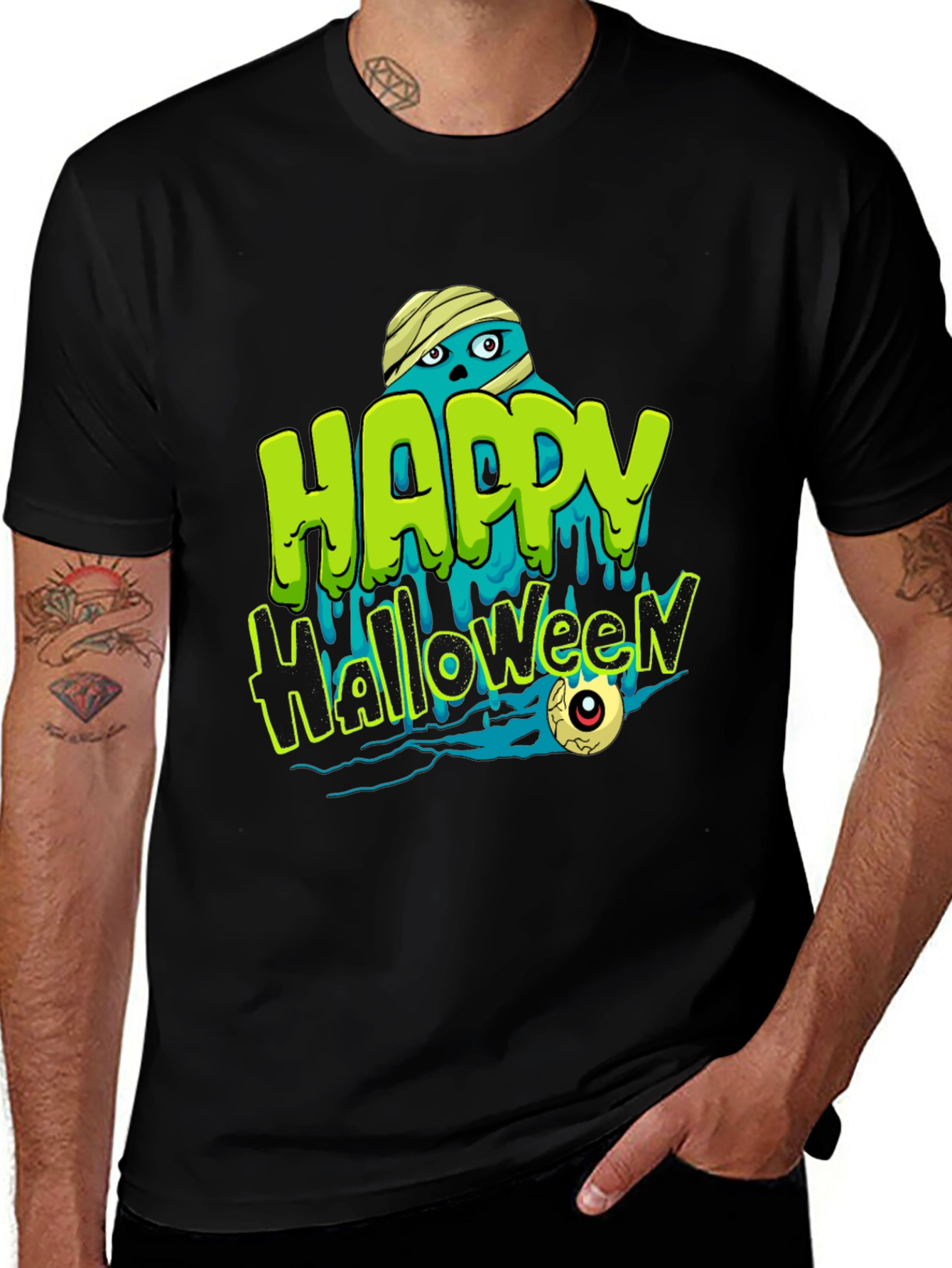 Variant 4 of Happy Halloween Mummy Graphic Tee - Spooky Season Shirt