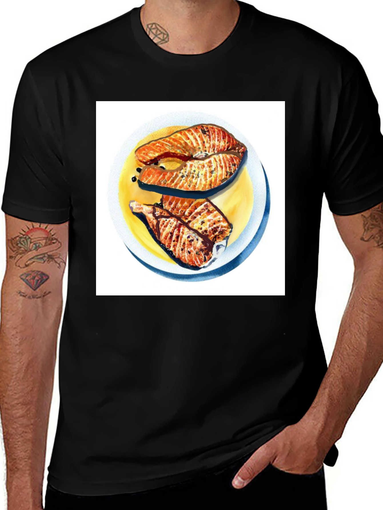 Variant 27 of Salmon Meal Graphic T-Shirt - Black