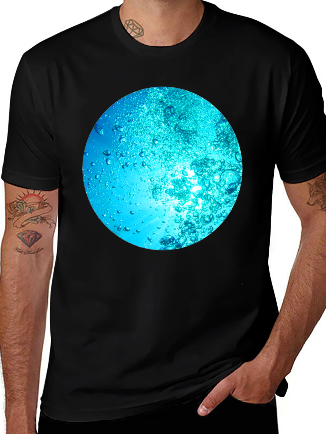 Variant 26 of Aqua Bubble Print Black T-Shirt