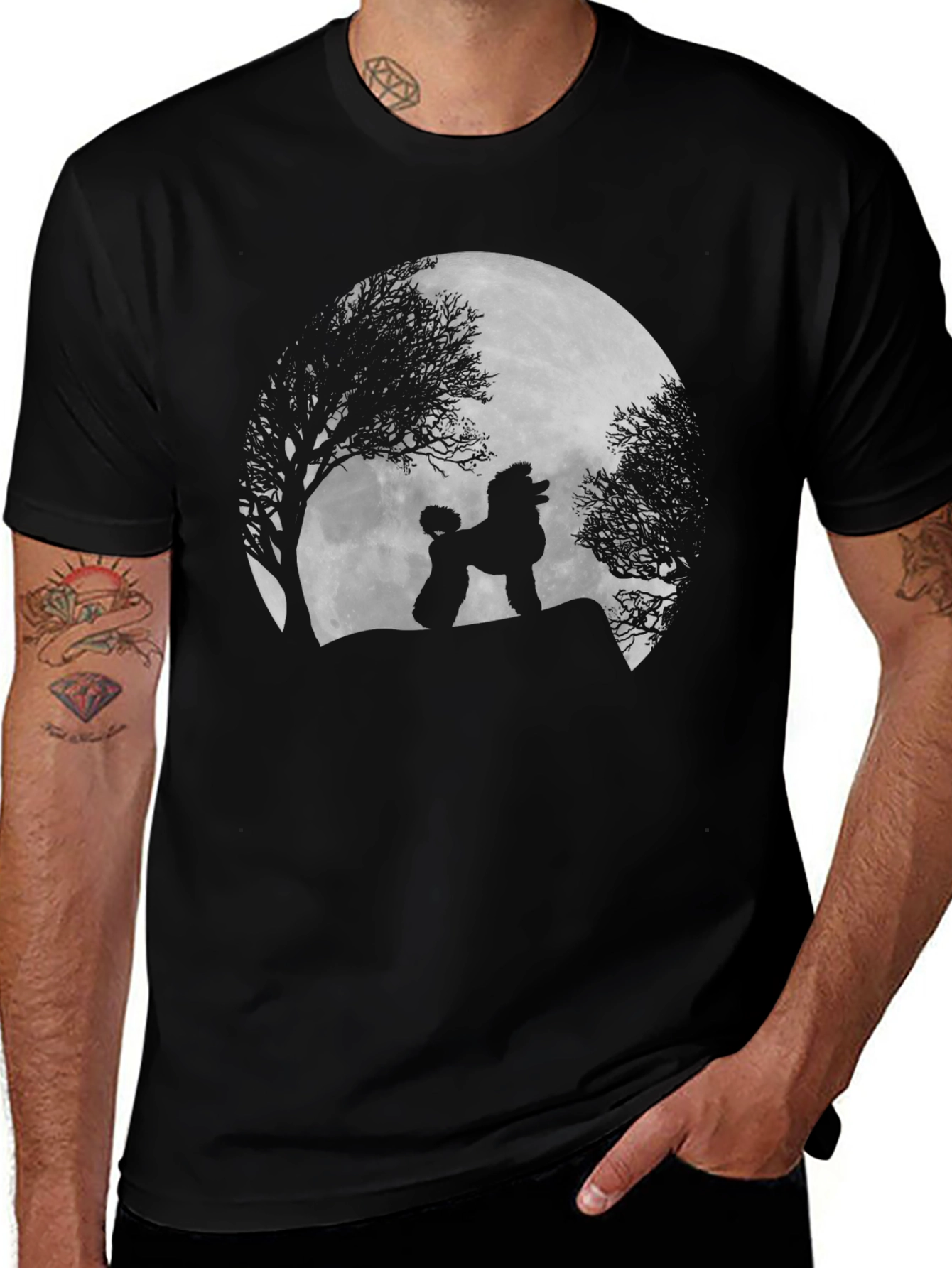 Poodle Moon Silhouette Black T-Shirt
