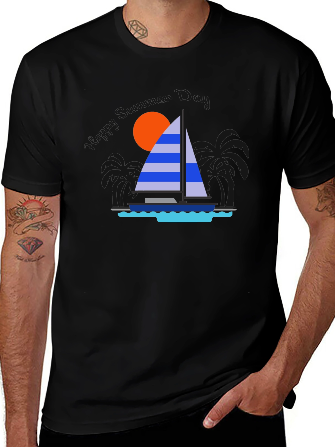Variant 5 of Sailboat Graphic T-Shirt - Tropical Ocean Sunset Design