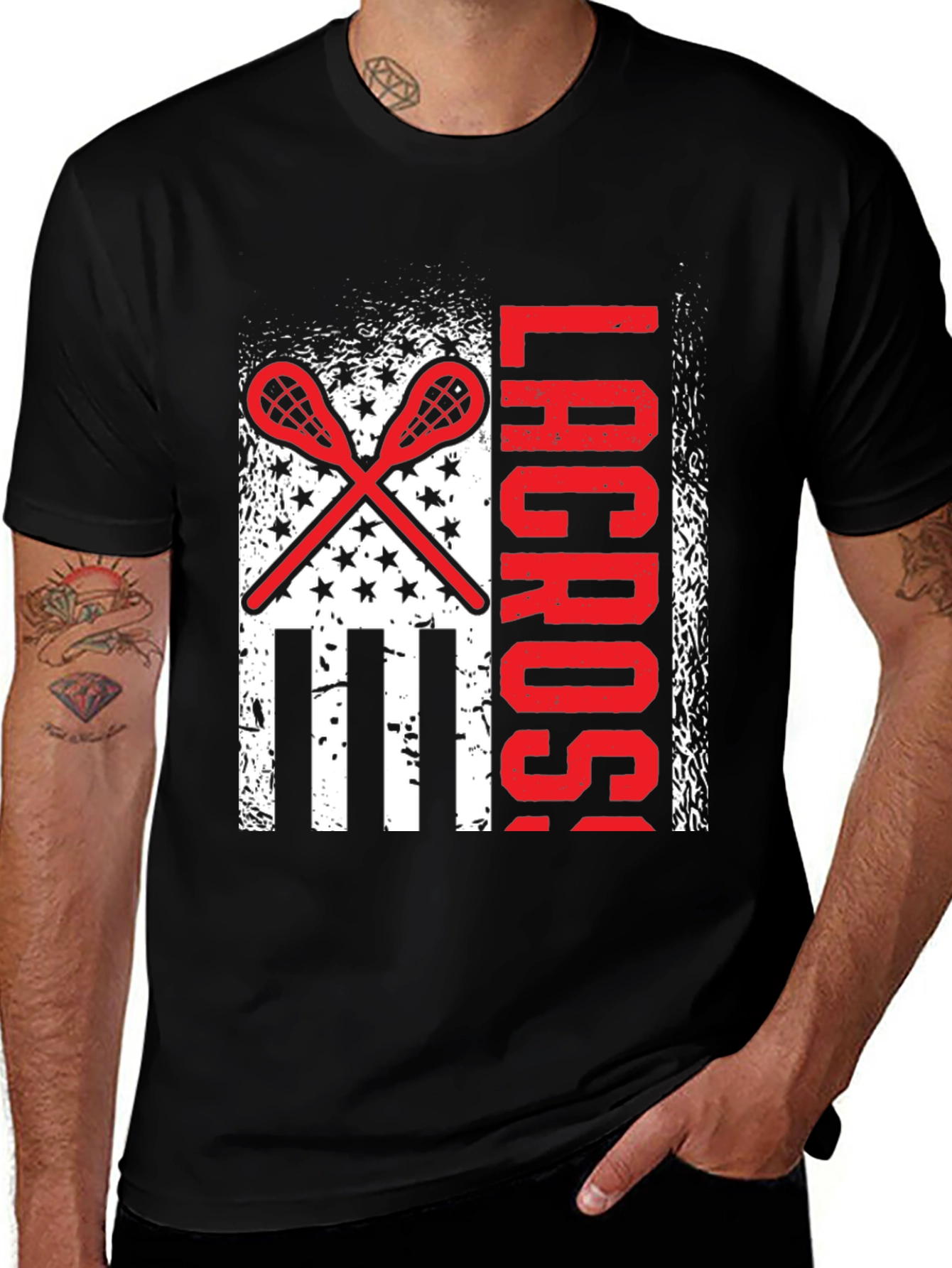 Variant 15 of Lacrosse American Flag Graphic T-Shirt