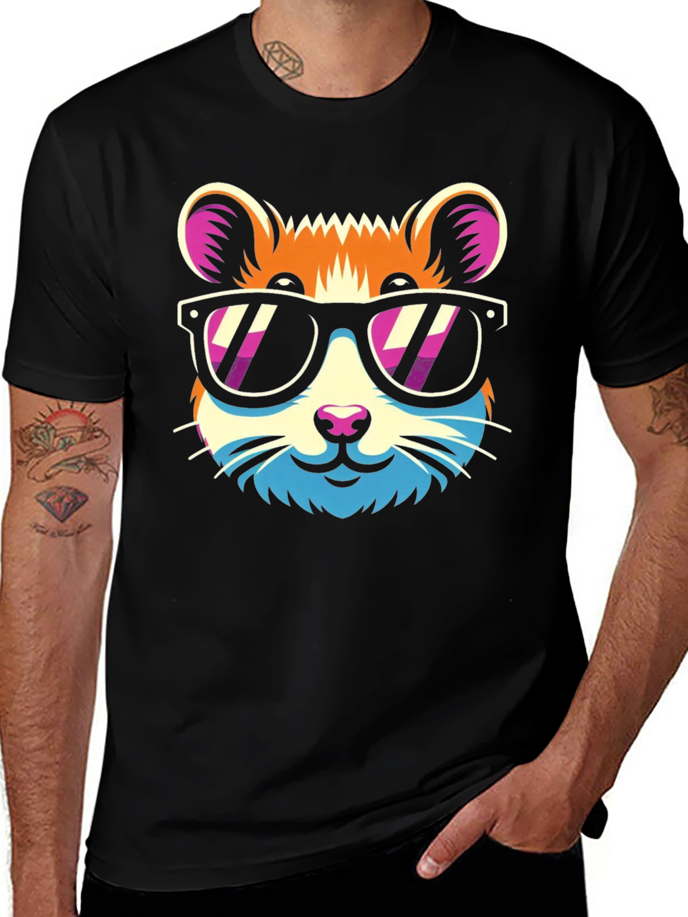Variant 11 of Cool Hamster Graphic Tee - Black Cotton T-Shirt