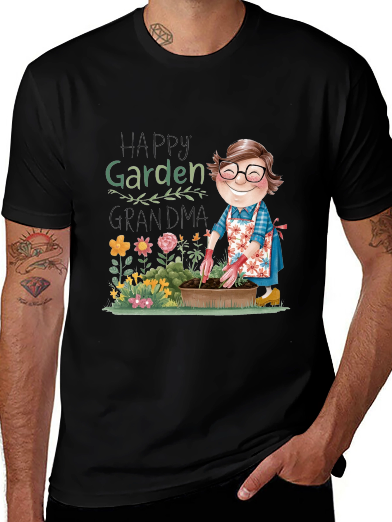 Variant 23 of Happy Garden Grandma Black T-Shirt