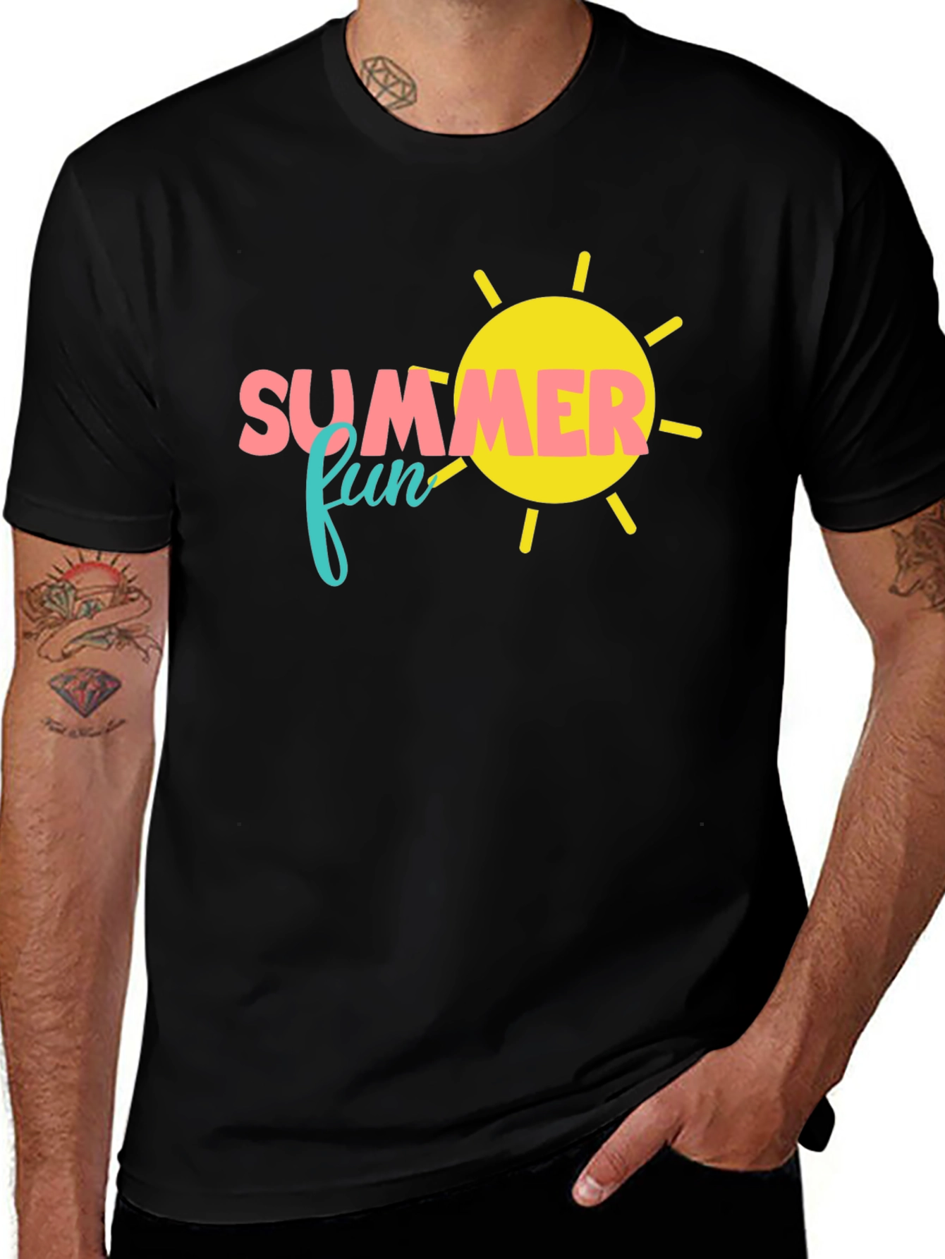 Variant 16 of Summer Fun Graphic Tee - Black Cotton T-Shirt