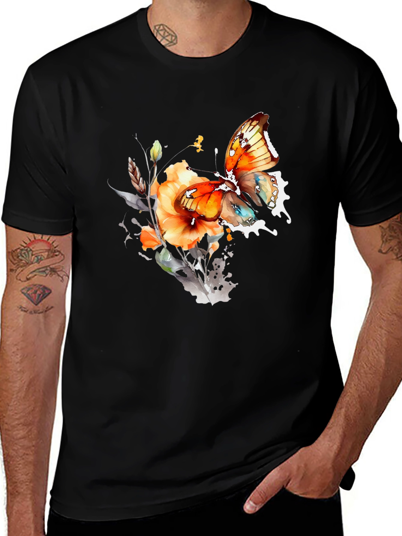 Butterfly Floral Graphic T-Shirt - Unique Artistic Design