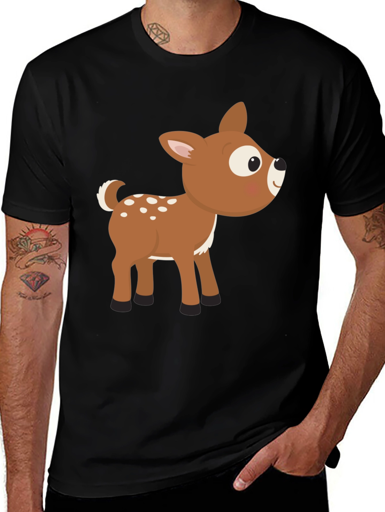 Variant 16 of Cute Fawn Graphic Tee - Black Cotton T-Shirt