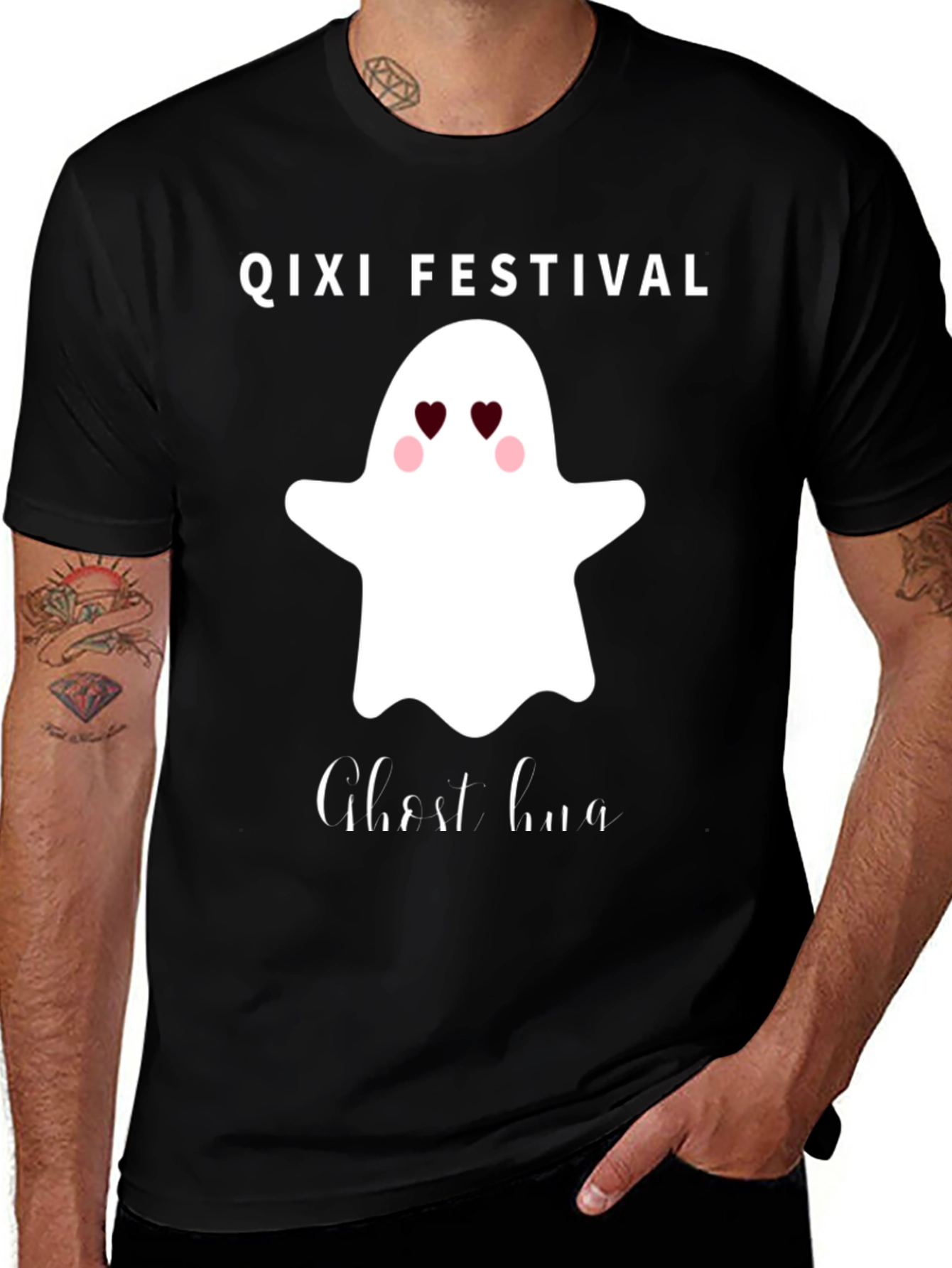 Qixi Festival Ghost Hug Black T-Shirt