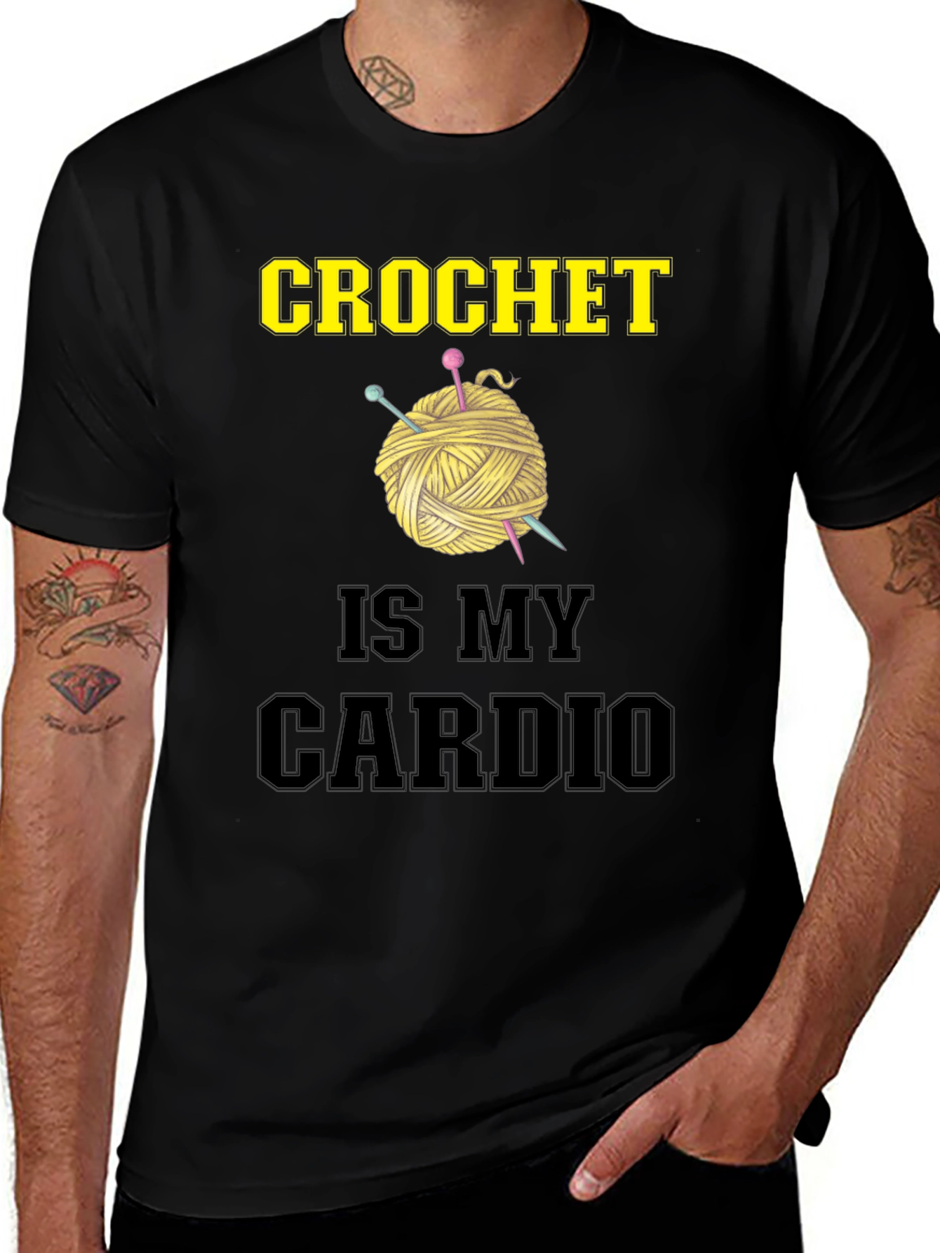 Variant 4 of Crochet is My Cardio Black Graphic Tee