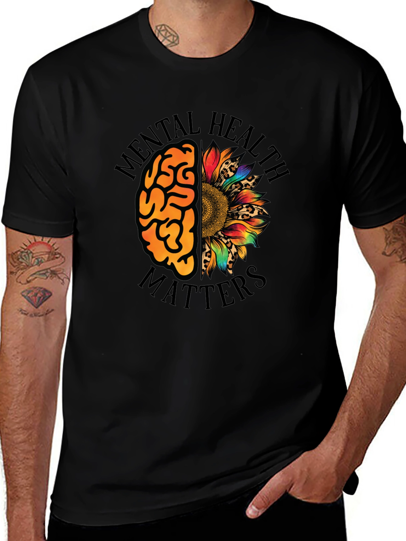 Variant 11 of Mental Health Matters Brain & Sunflower T-Shirt