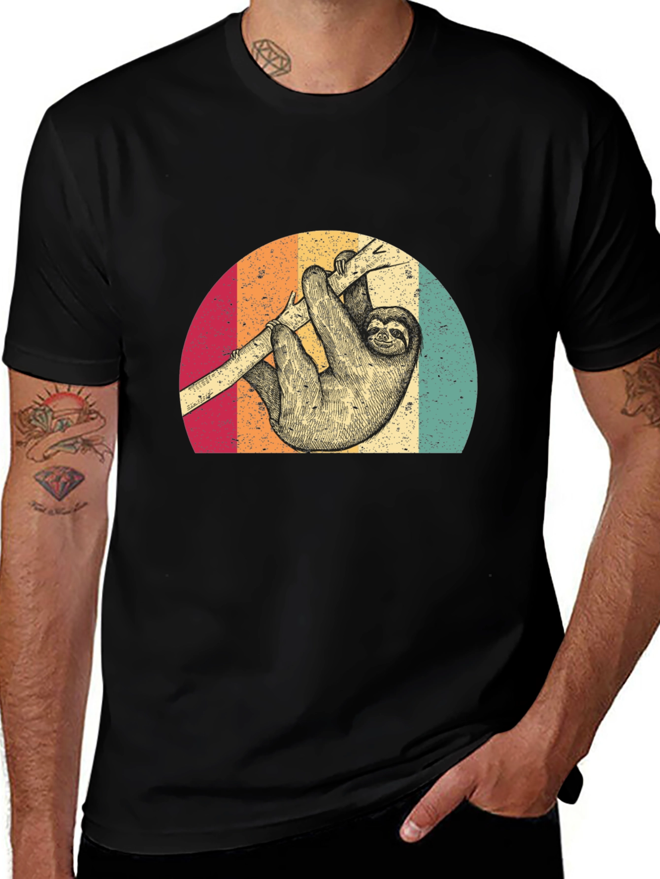 Black Retro Sloth T-Shirt main image