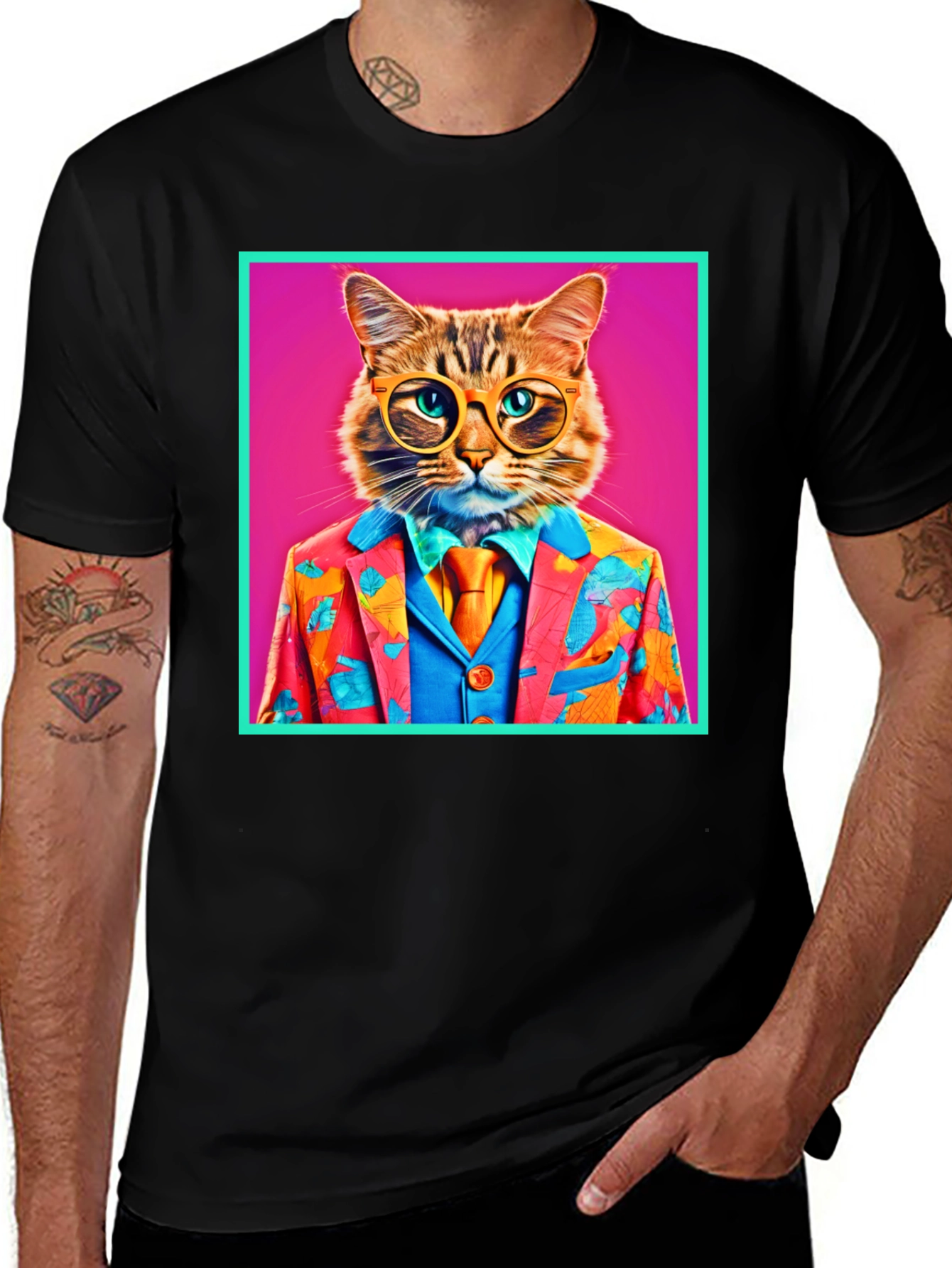 Variant 17 of Cat in Suit Graphic Tee - Cool Feline Fashion