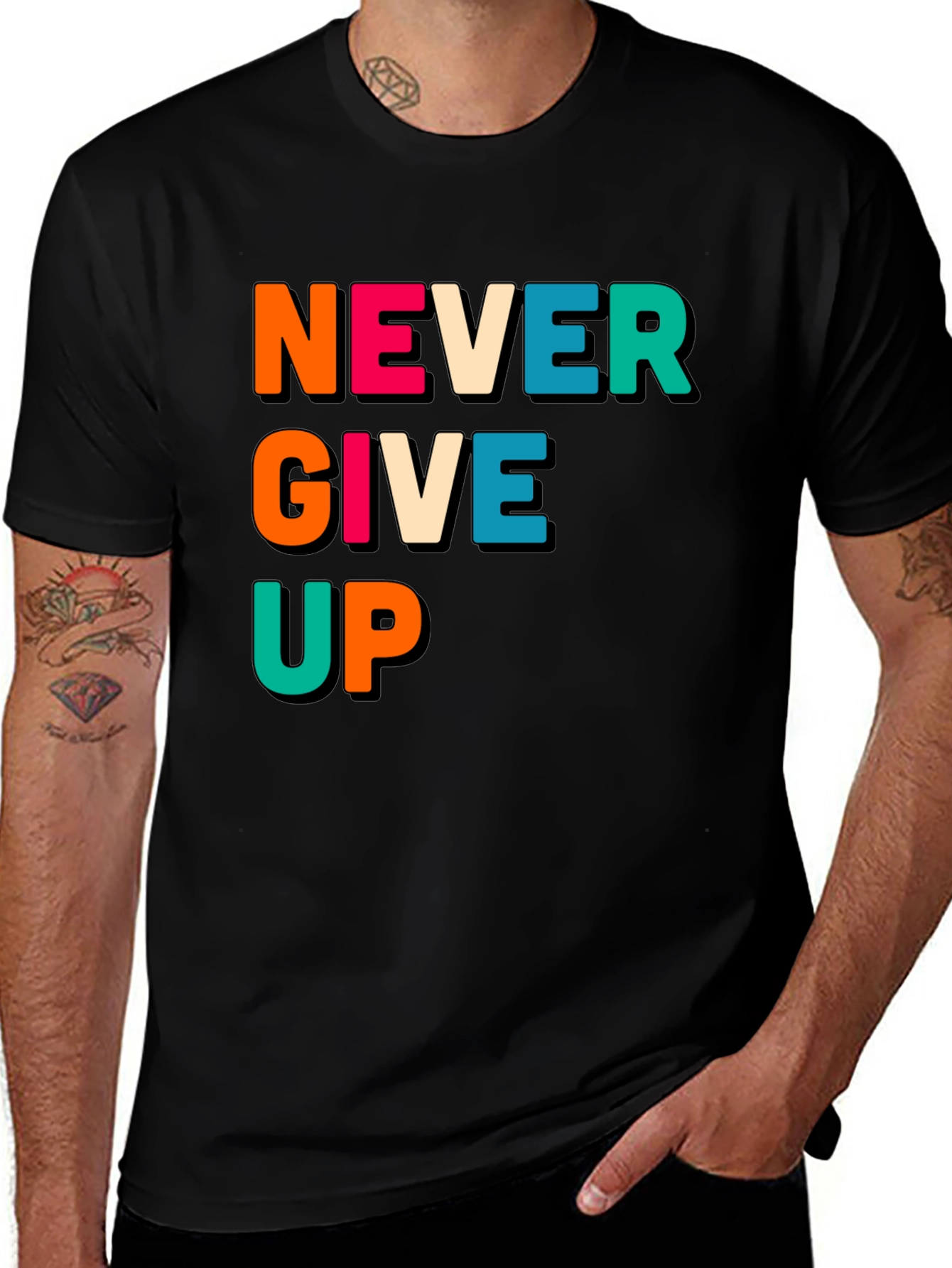 Variant 24 of Never Give Up Black Graphic Tee