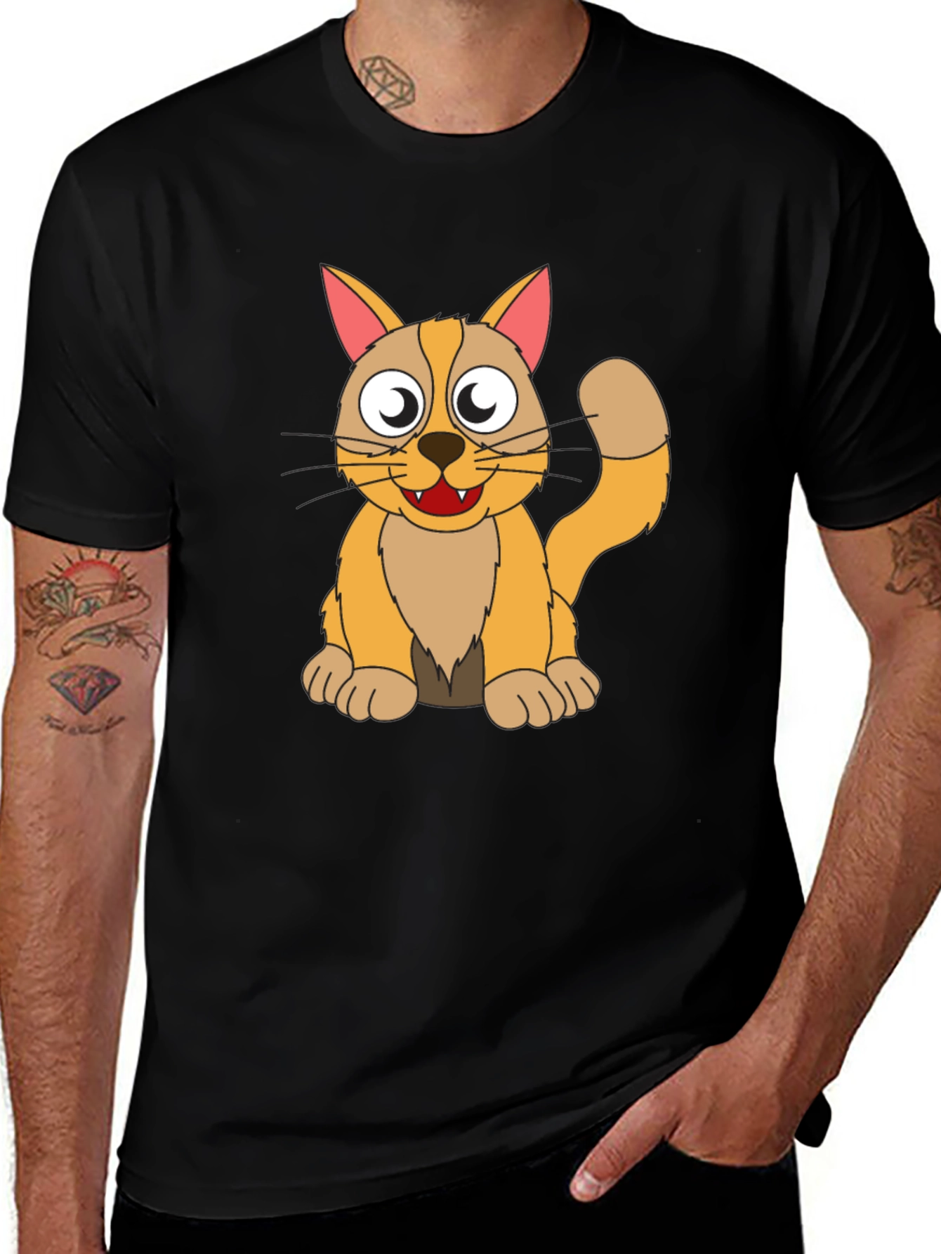 Variant 11 of Cartoon Cat Black T-Shirt