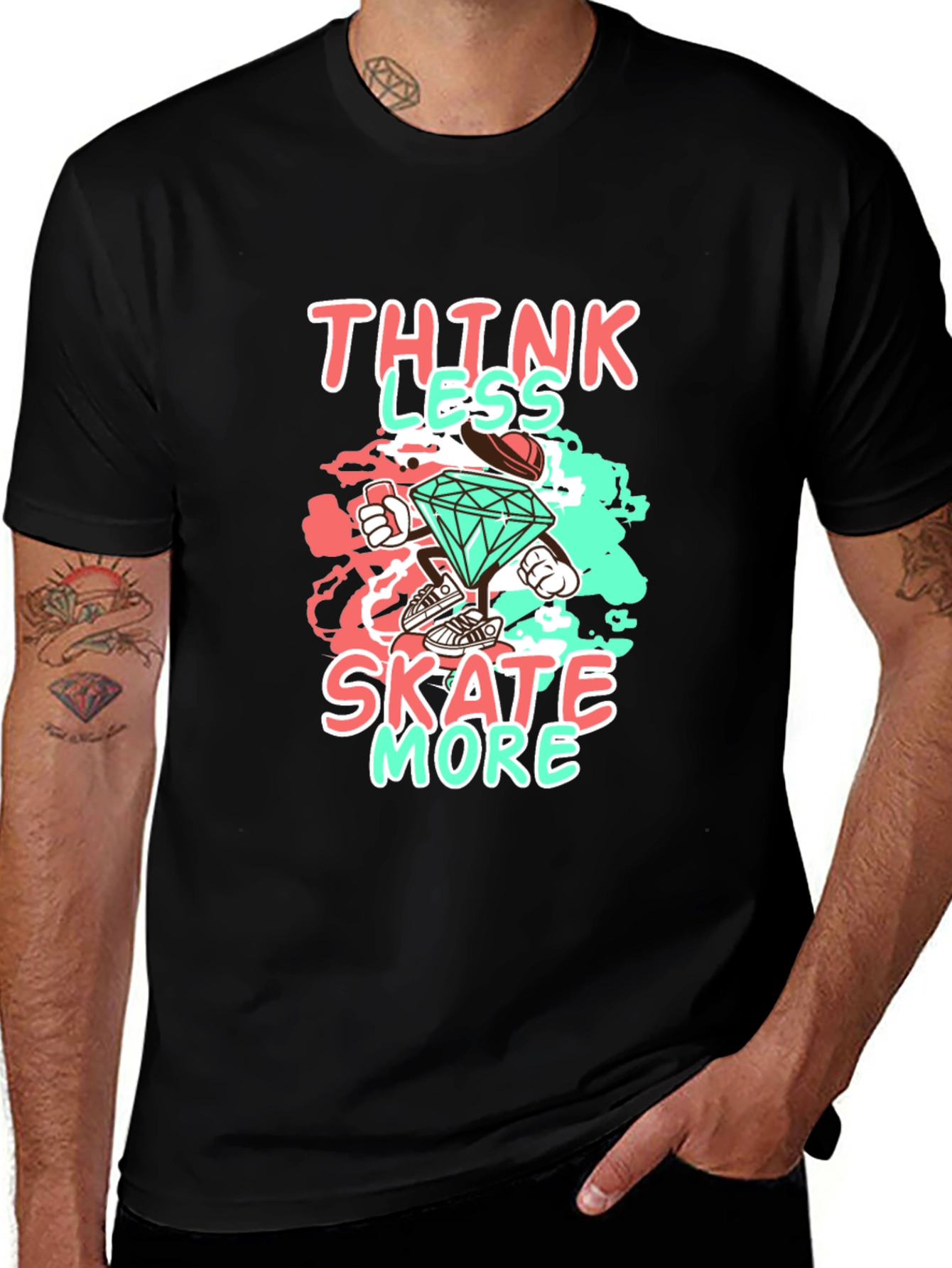 Variant 3 of Think Less Skate More Graphic Black Tee