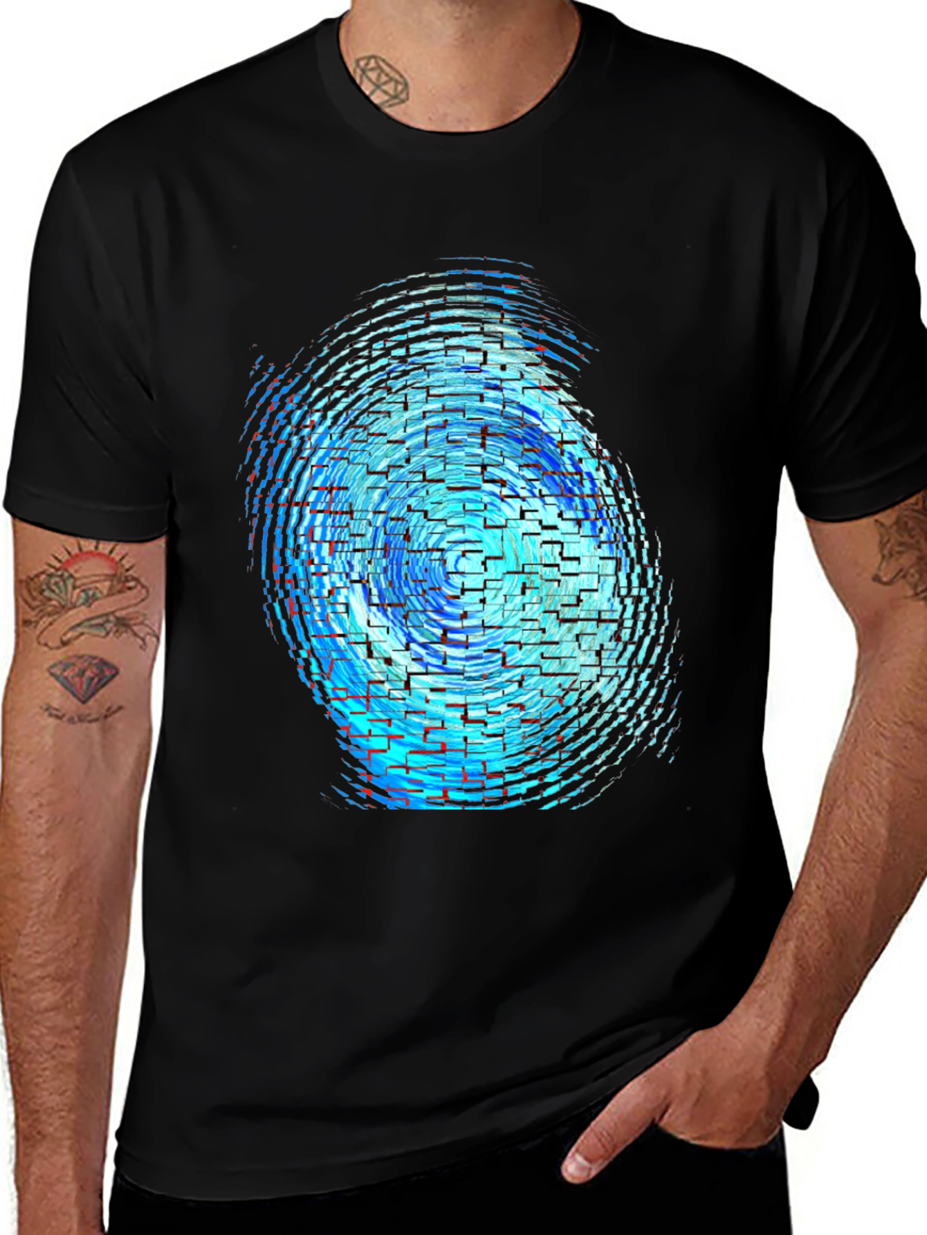 Variant 5 of Abstract Blue Swirl Graphic Men's Black T-Shirt