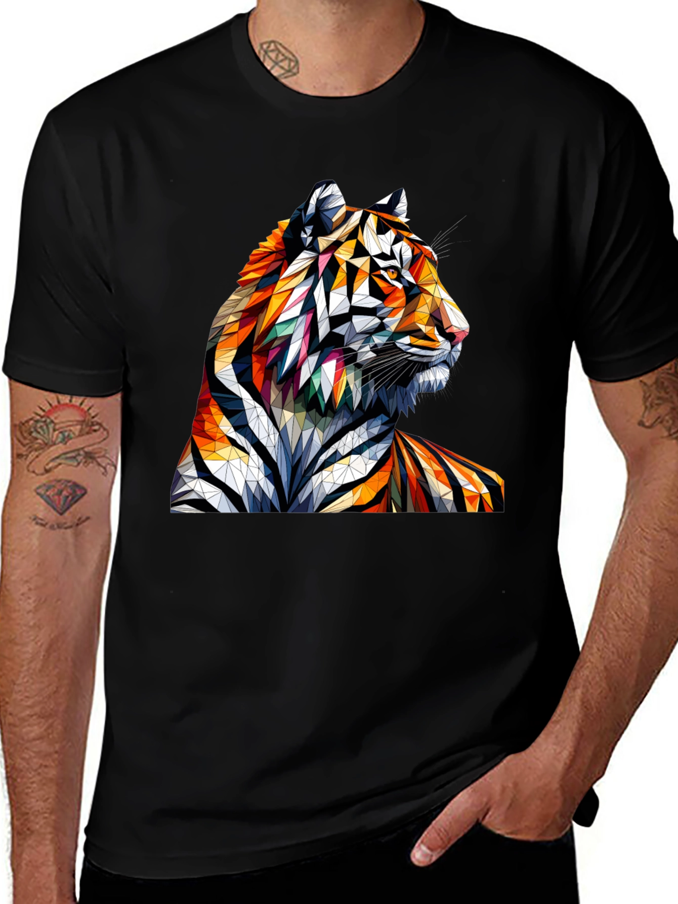 Variant 8 of Geometric Tiger Graphic Tee - Unique Animal Art Shirt