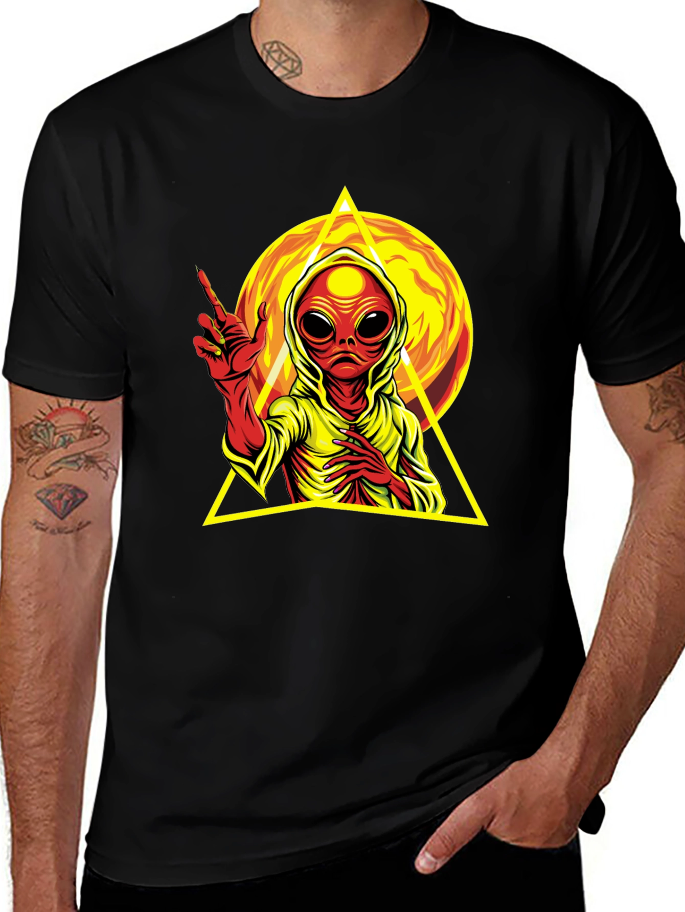 Variant 30 of Alien in Hoodie Graphic T-Shirt - Black Cotton Tee