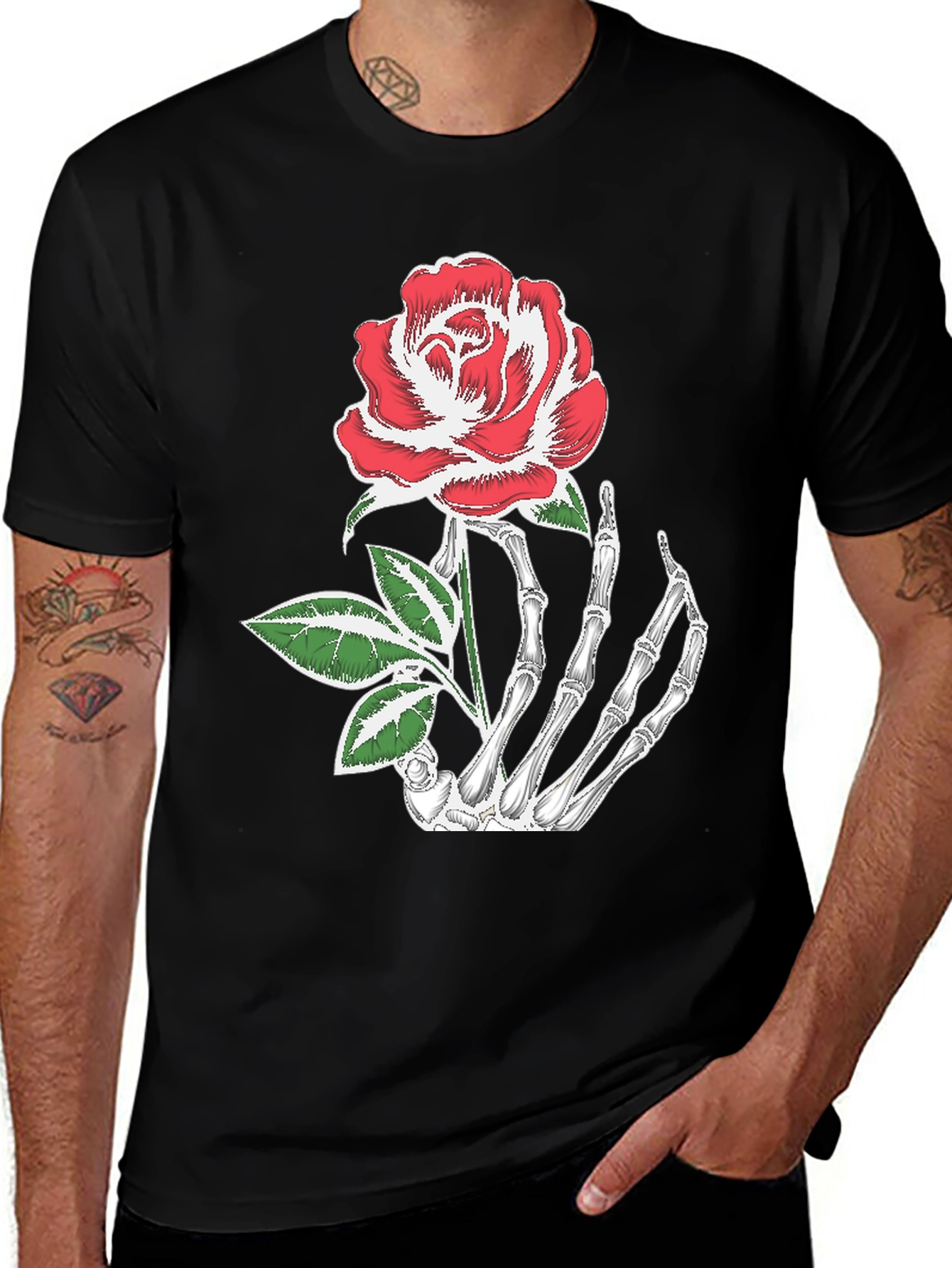 Variant 16 of Skeleton Hand Holding Rose Graphic Tee