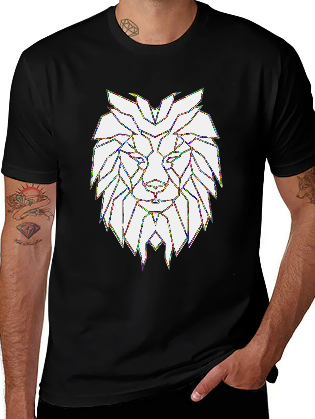 Variant 26 of Geometric Lion Graphic T-Shirt - Stylish Men's Tee