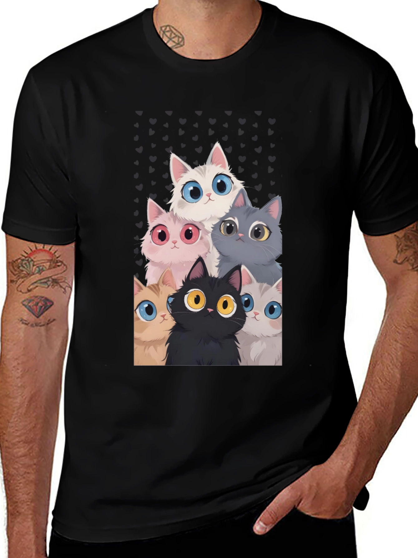 Variant 8 of Cute Cats Graphic Tee - Black Unisex T-Shirt