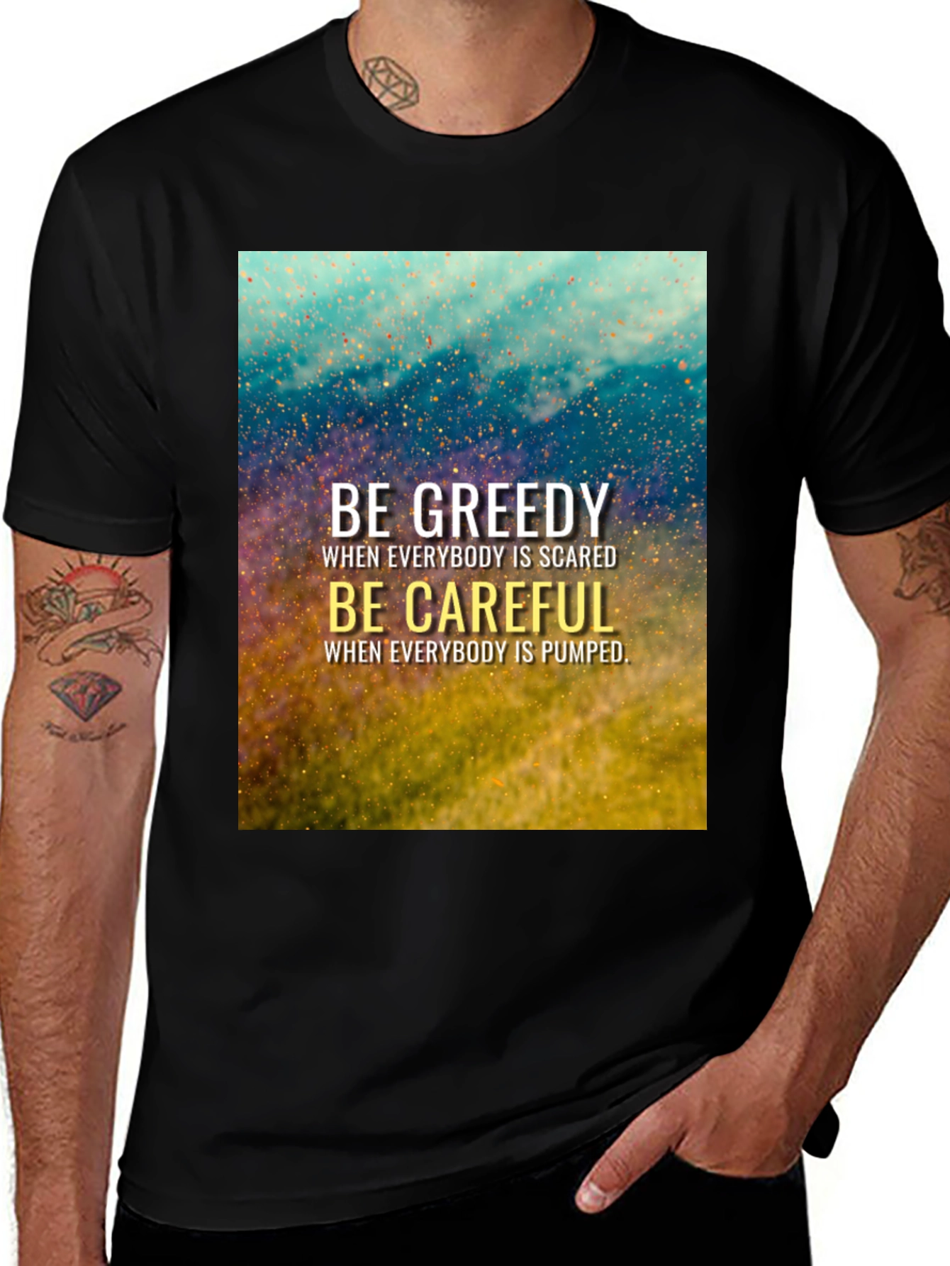 Variant 4 of Be Greedy Be Careful Black T-Shirt